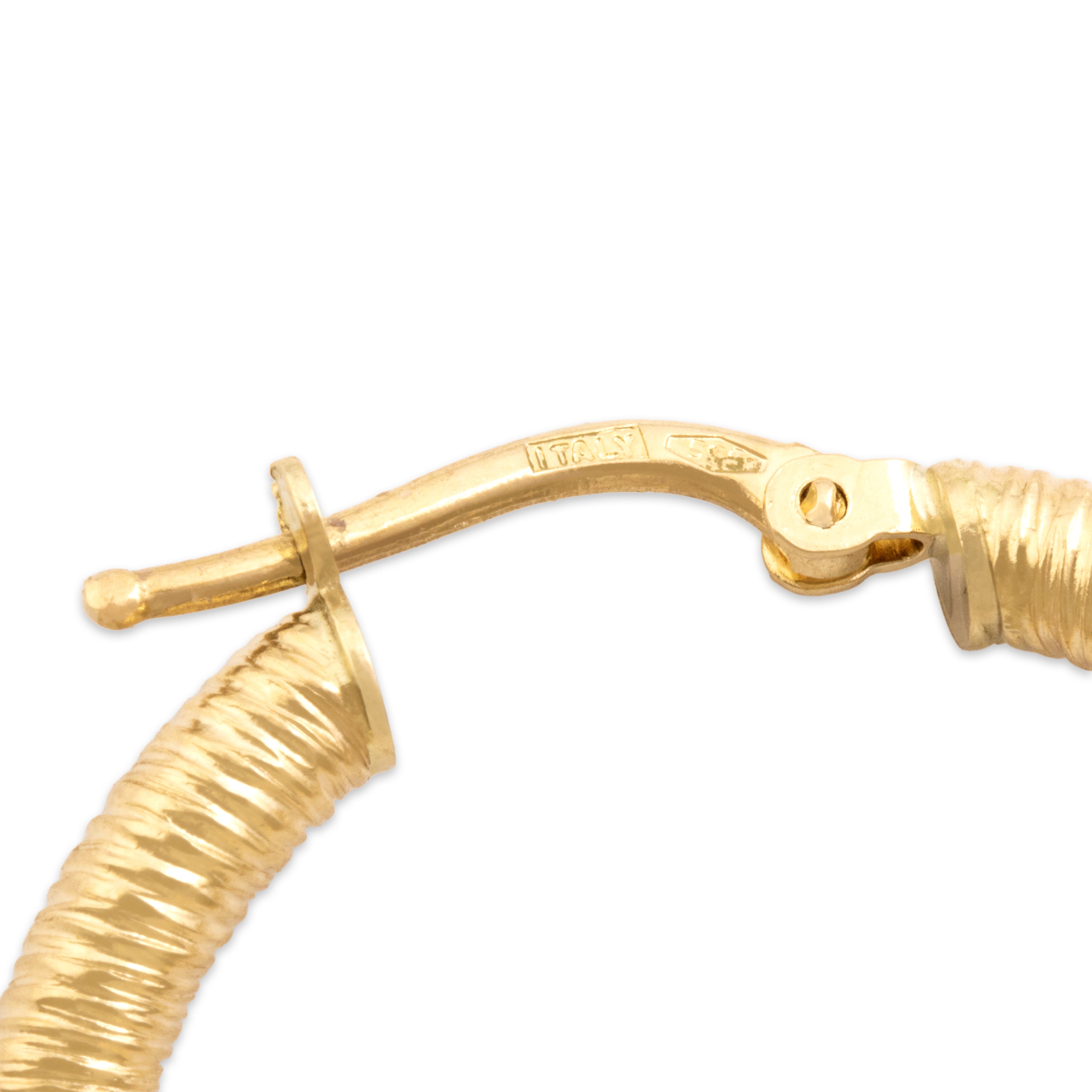 Vintage Italian 14k Yellow Gold Wavy Wire-Textured Hoop Earrings - Hallmark view