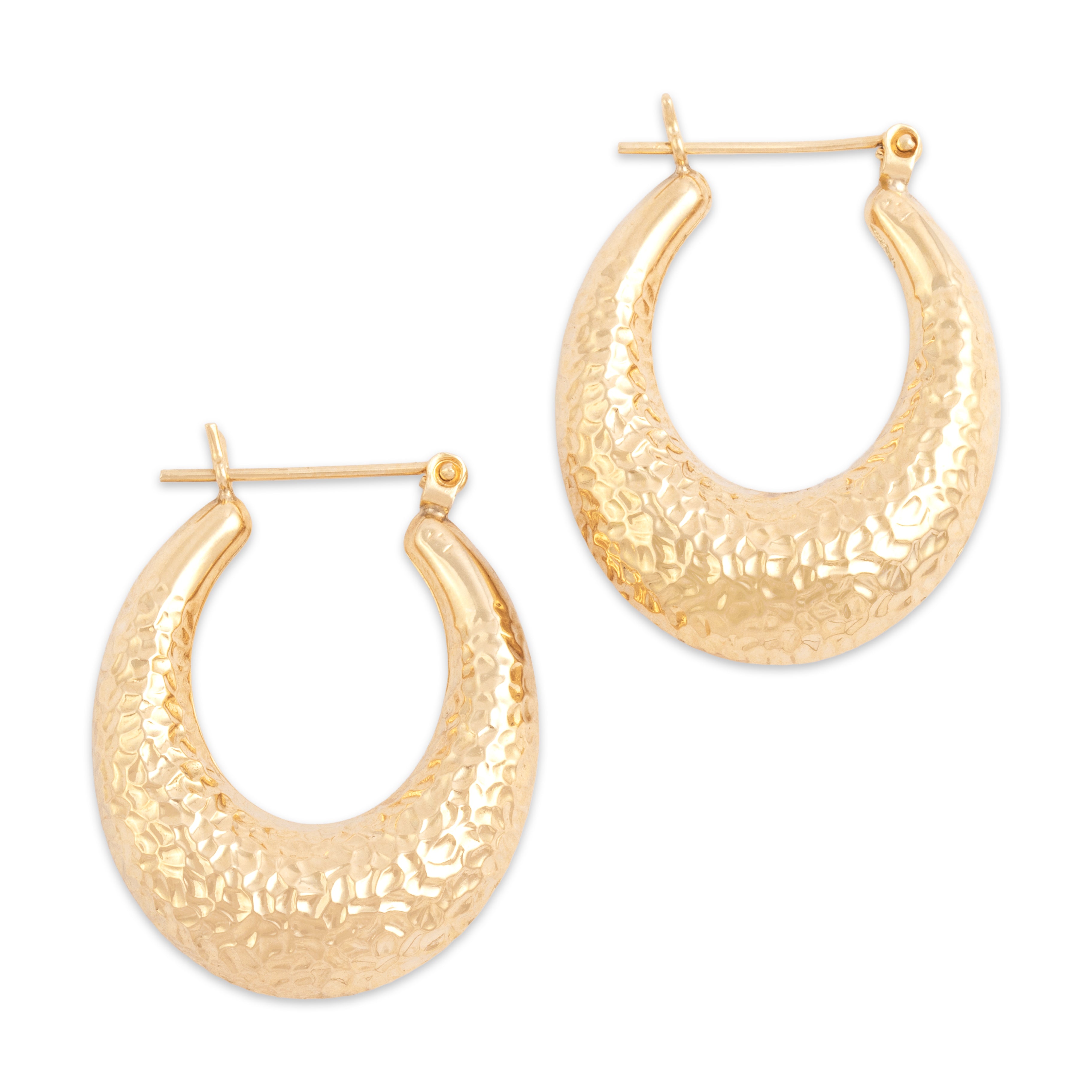 Vintage 14k Yellow Gold Chic Hammered Oval Hoop Earrings - Side view