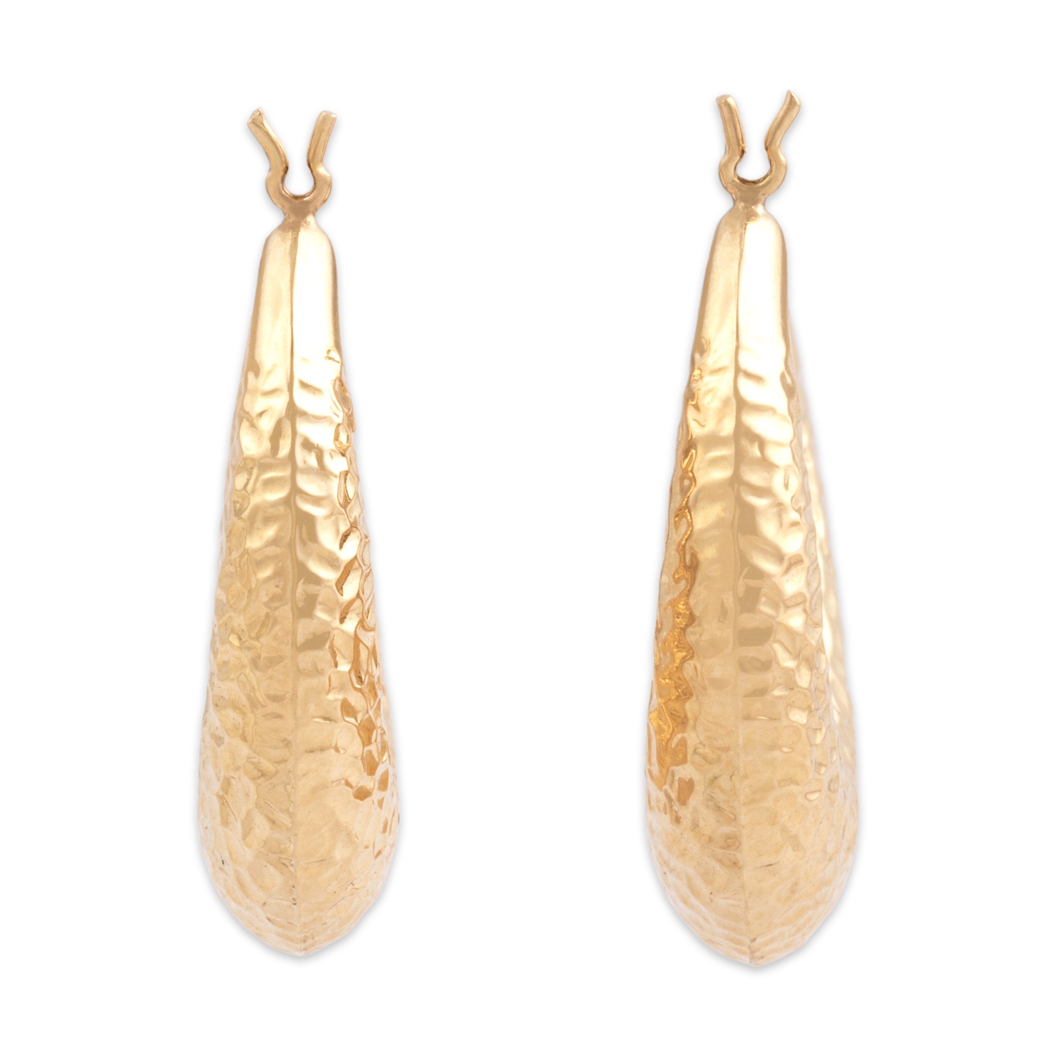 Vintage 14k Yellow Gold Chic Hammered Oval Hoop Earrings - Overall view