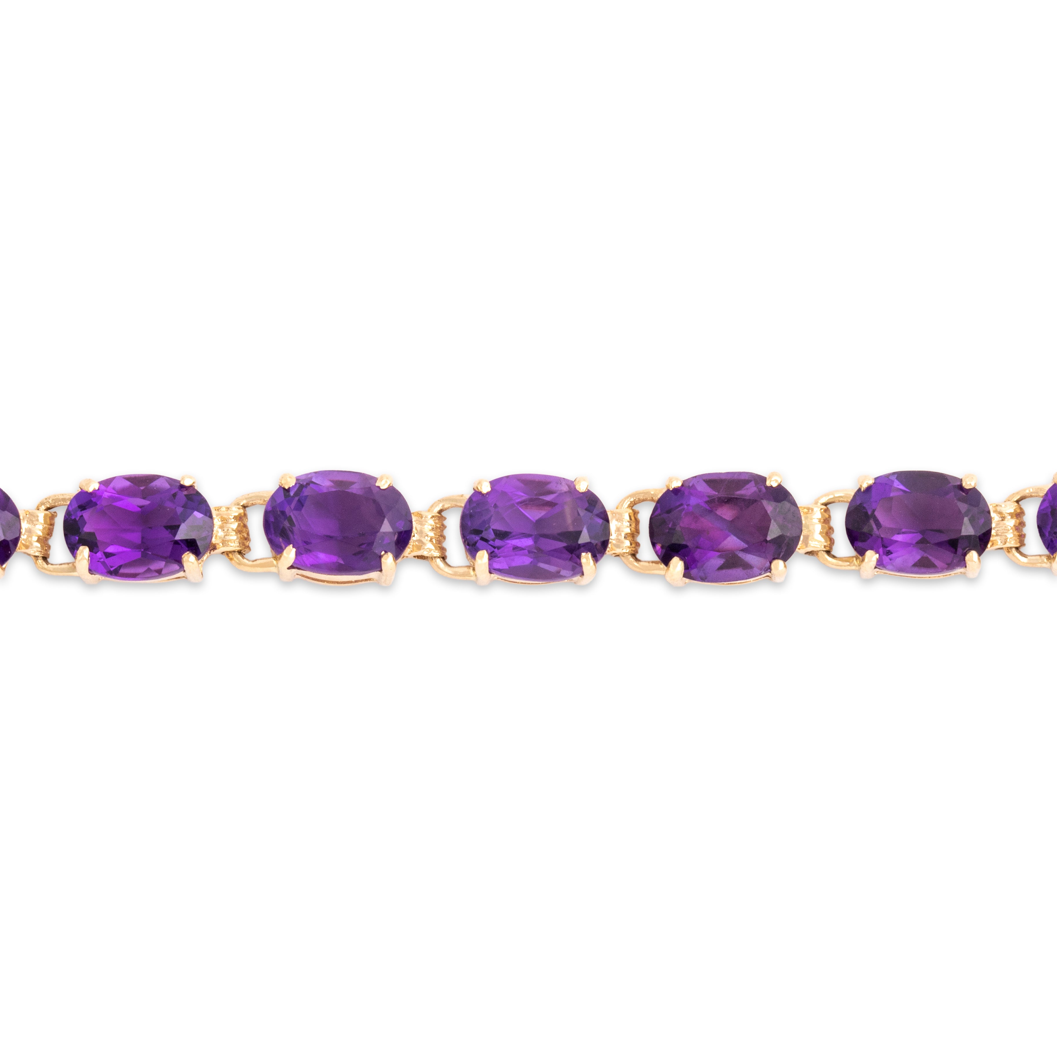 Vintage 14k Yellow Gold 13.54cttw Amethyst Royal Purple Oval Line Bracelet 7