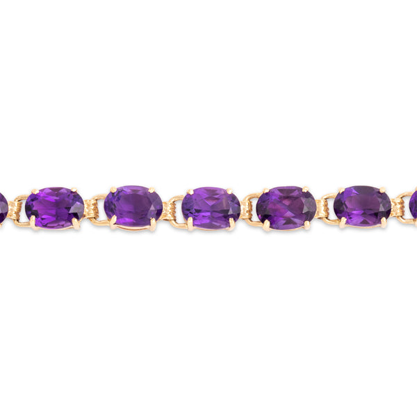 Vintage 14k Yellow Gold 13.54cttw Amethyst Royal Purple Oval Line Bracelet 7