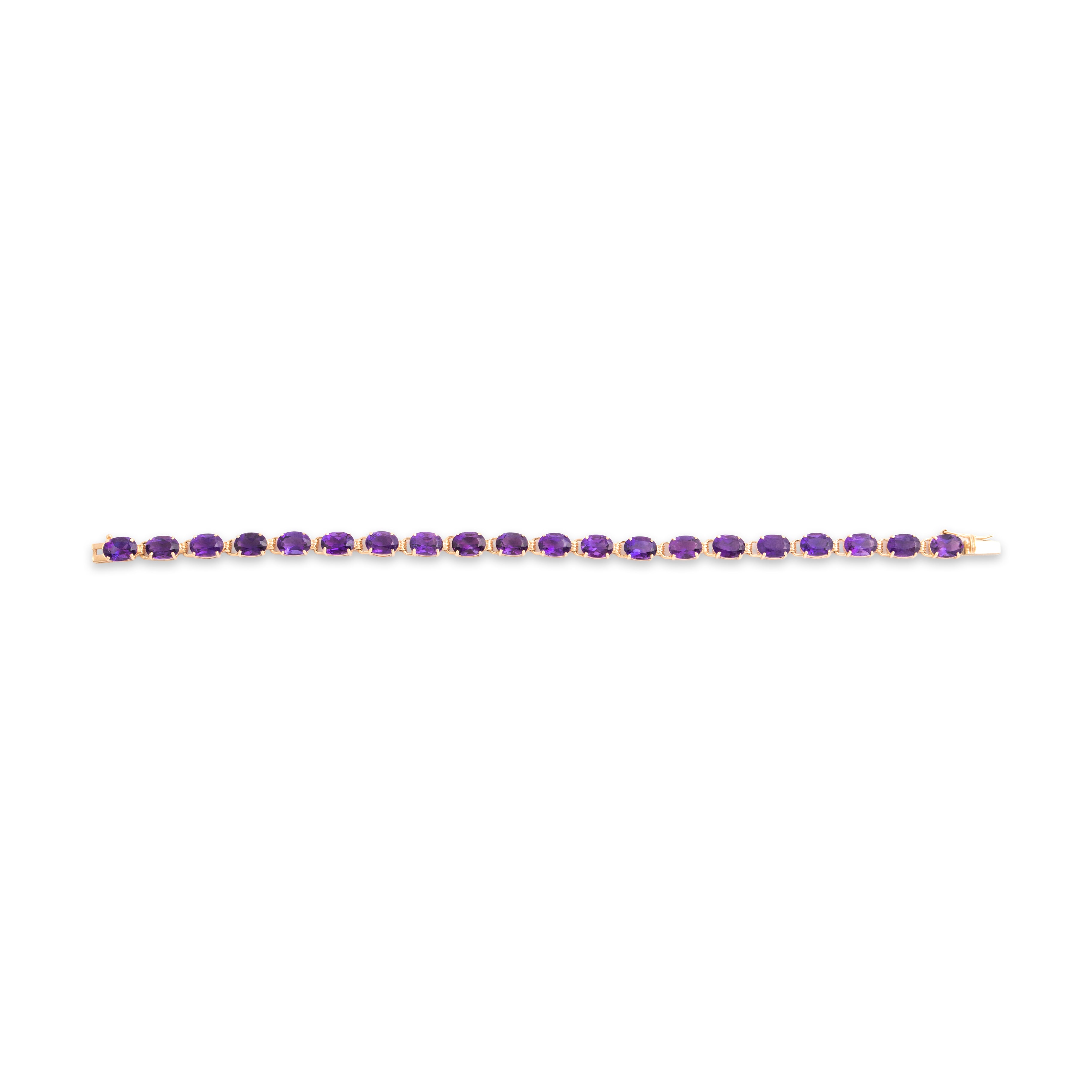 Vintage 14k Yellow Gold 13.54cttw Amethyst Royal Purple Oval Line Bracelet 7