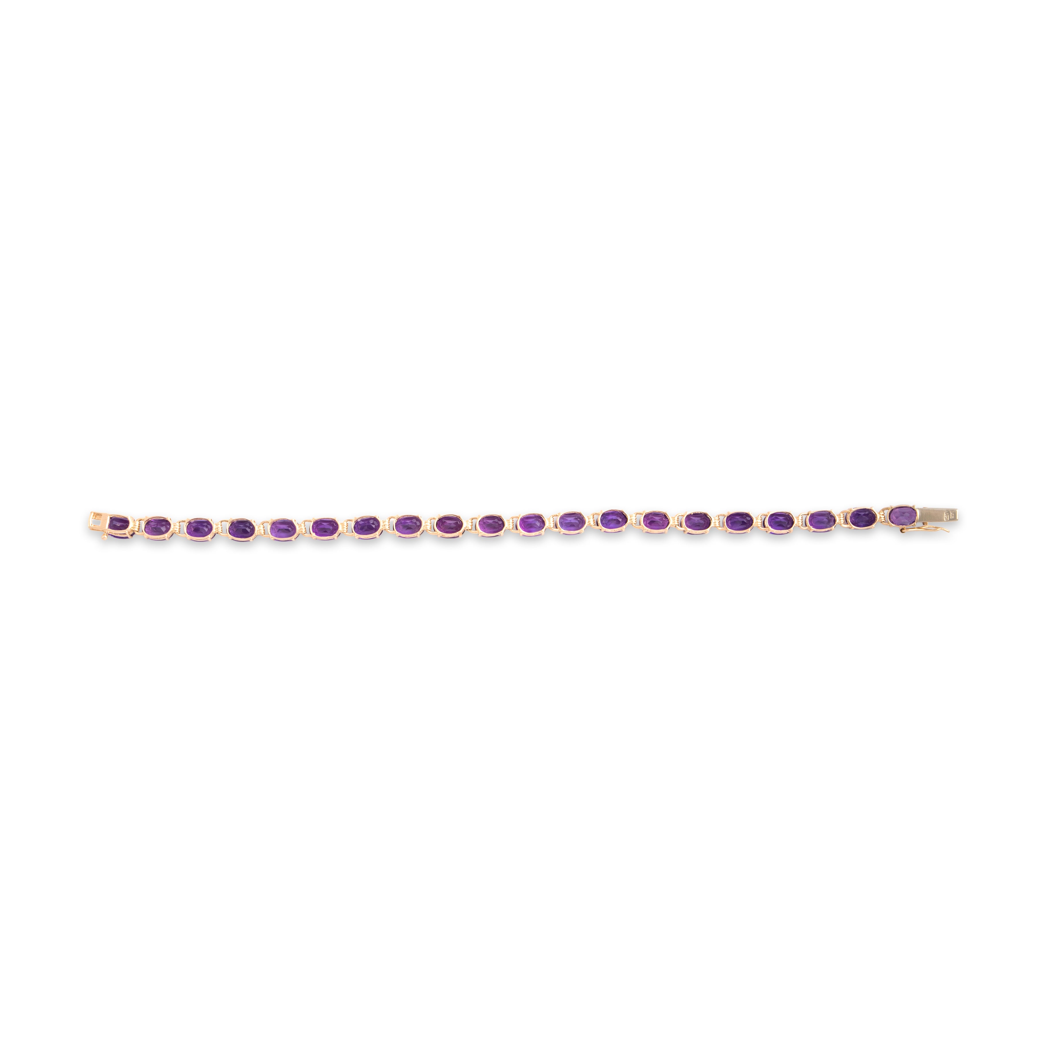 Vintage 14k Yellow Gold 13.54cttw Amethyst Royal Purple Oval Line Bracelet 7