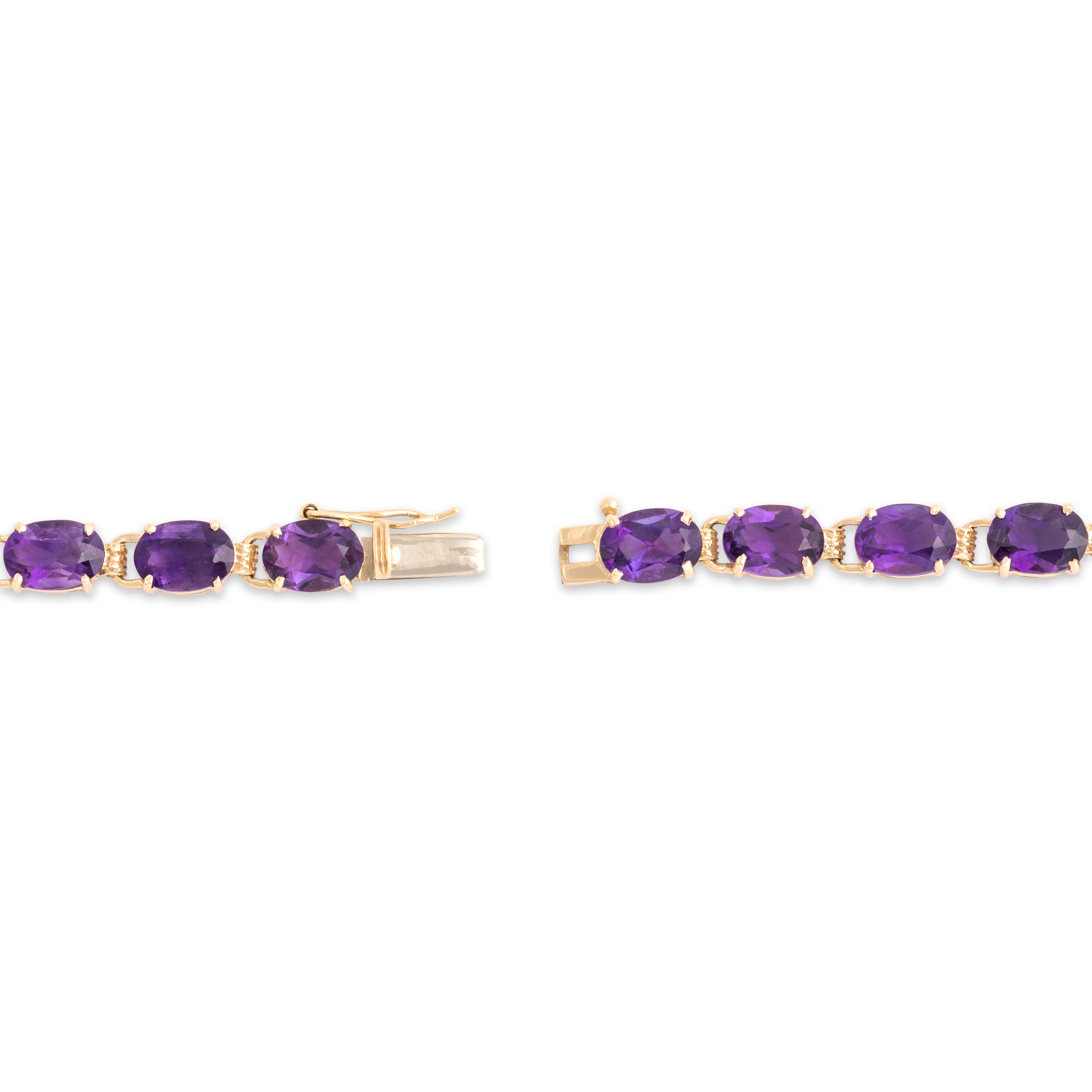 Vintage 14k Yellow Gold 13.54cttw Amethyst Royal Purple Oval Line Bracelet 7