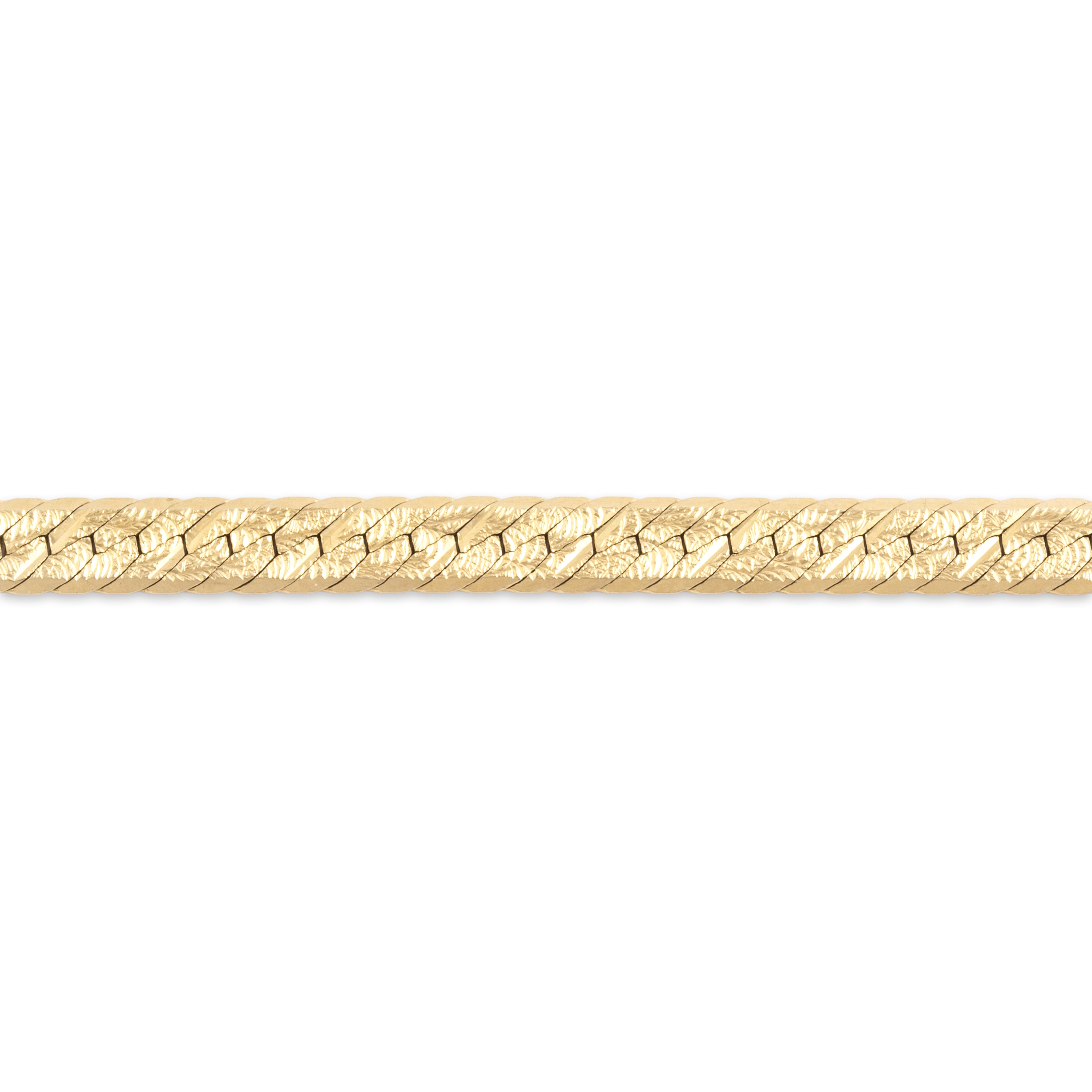 Vintage Italian 14k Yellow Gold Sleek Flat Patterned Textured Bracelet - Close-up view