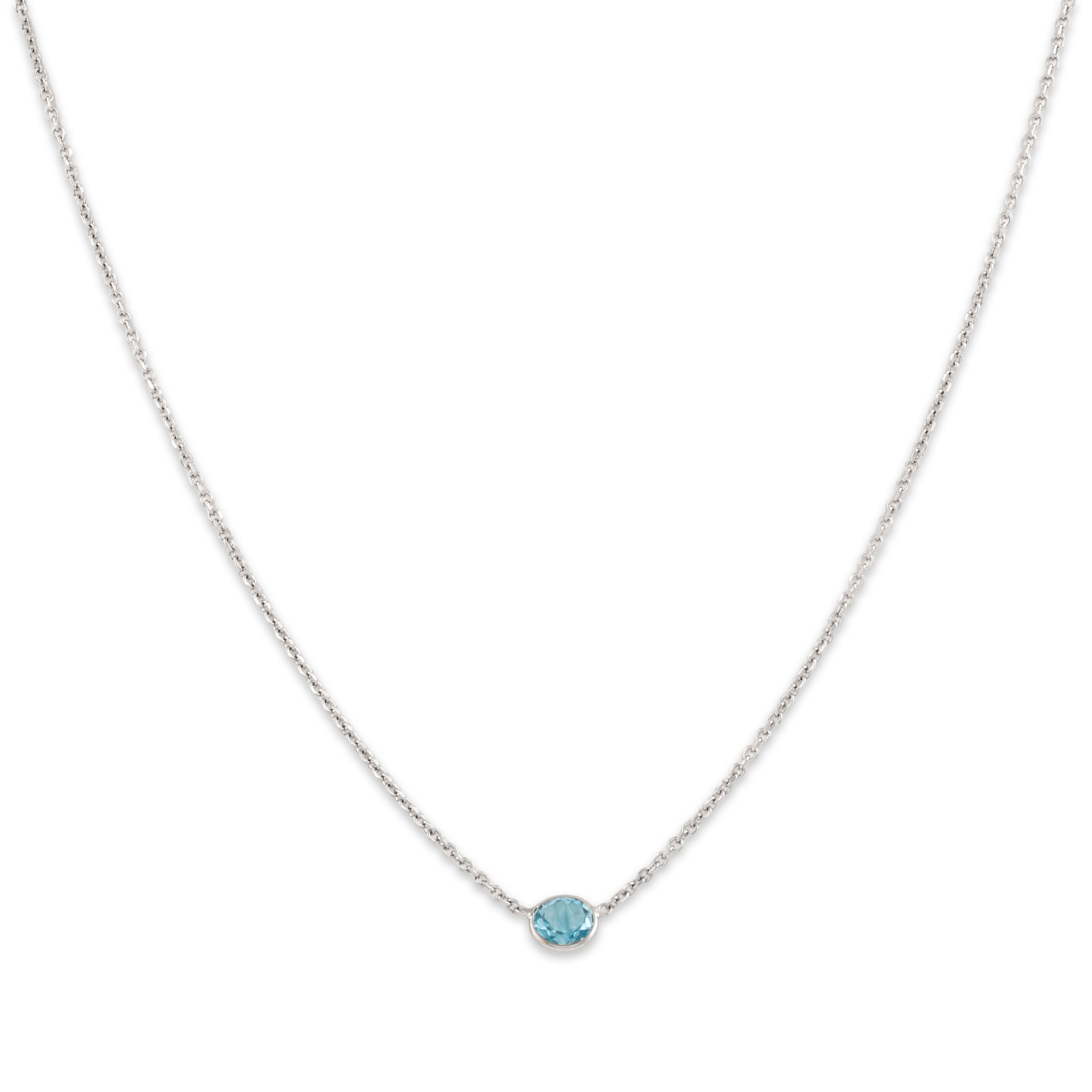 Vintage 14k White Gold Blue Topaz Chic Bezel Solitaire Necklace - detail view #1