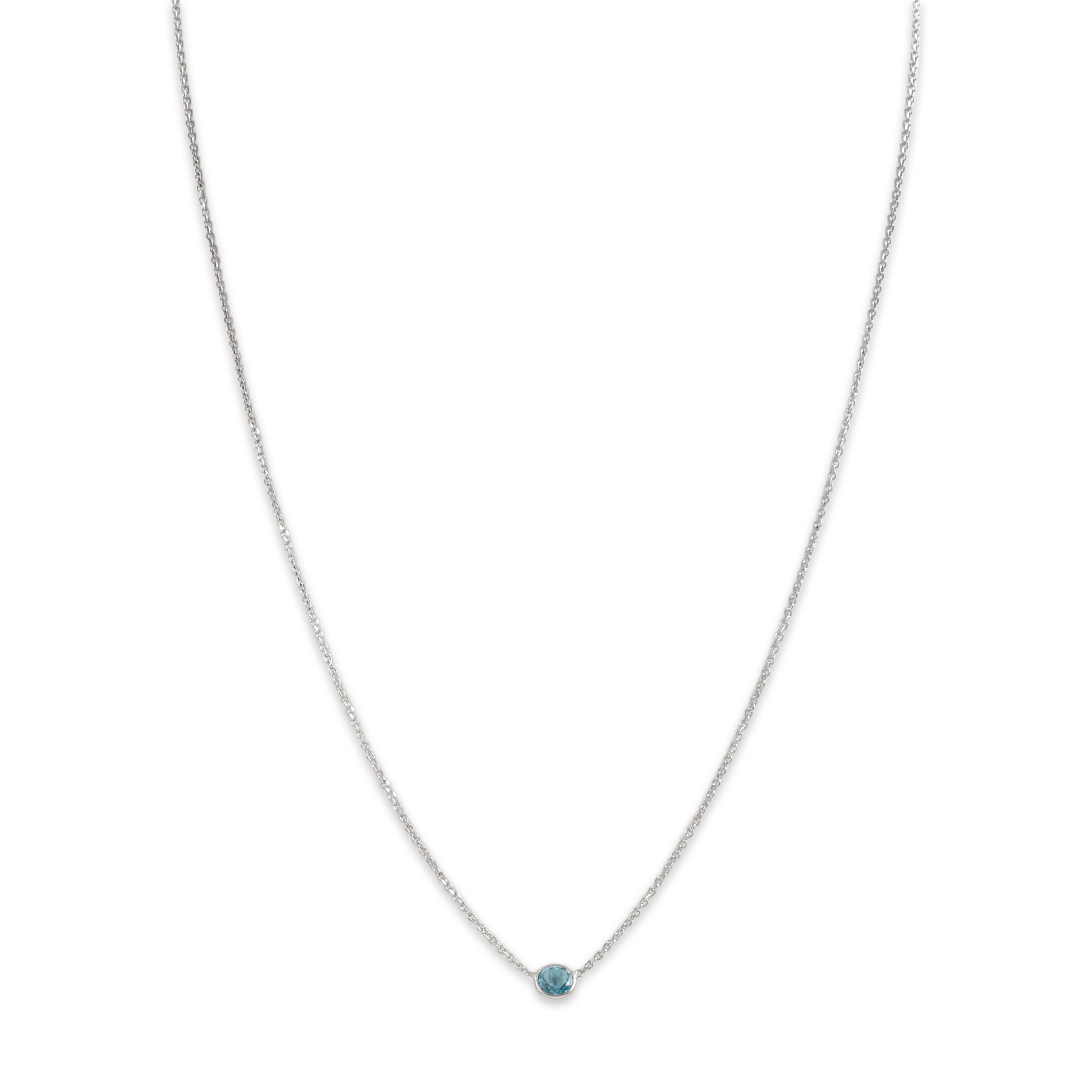 Vintage 14k White Gold Blue Topaz Chic Bezel Solitaire Necklace - detail view #2