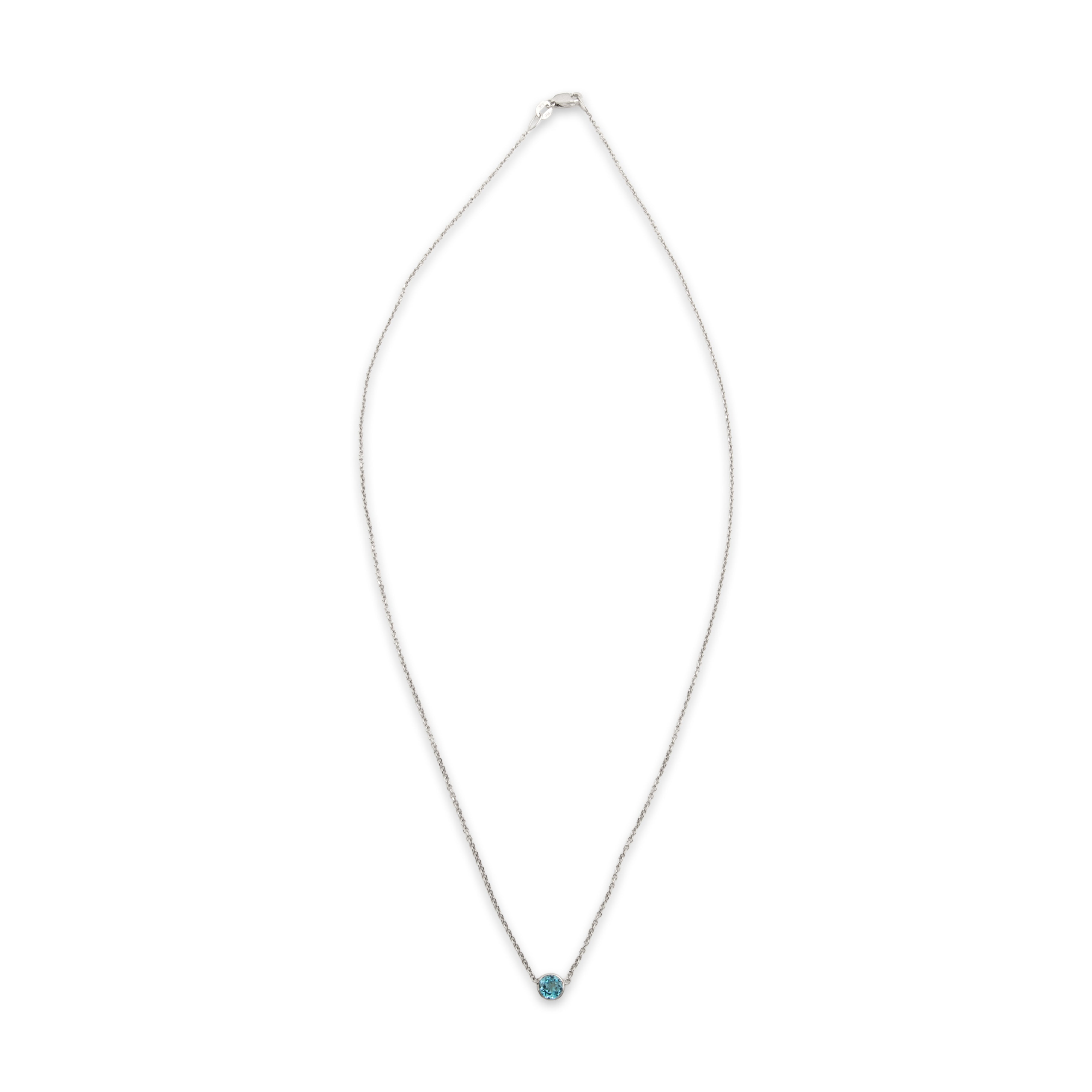 Vintage 14k White Gold Blue Topaz Chic Bezel Solitaire Necklace - Overall view