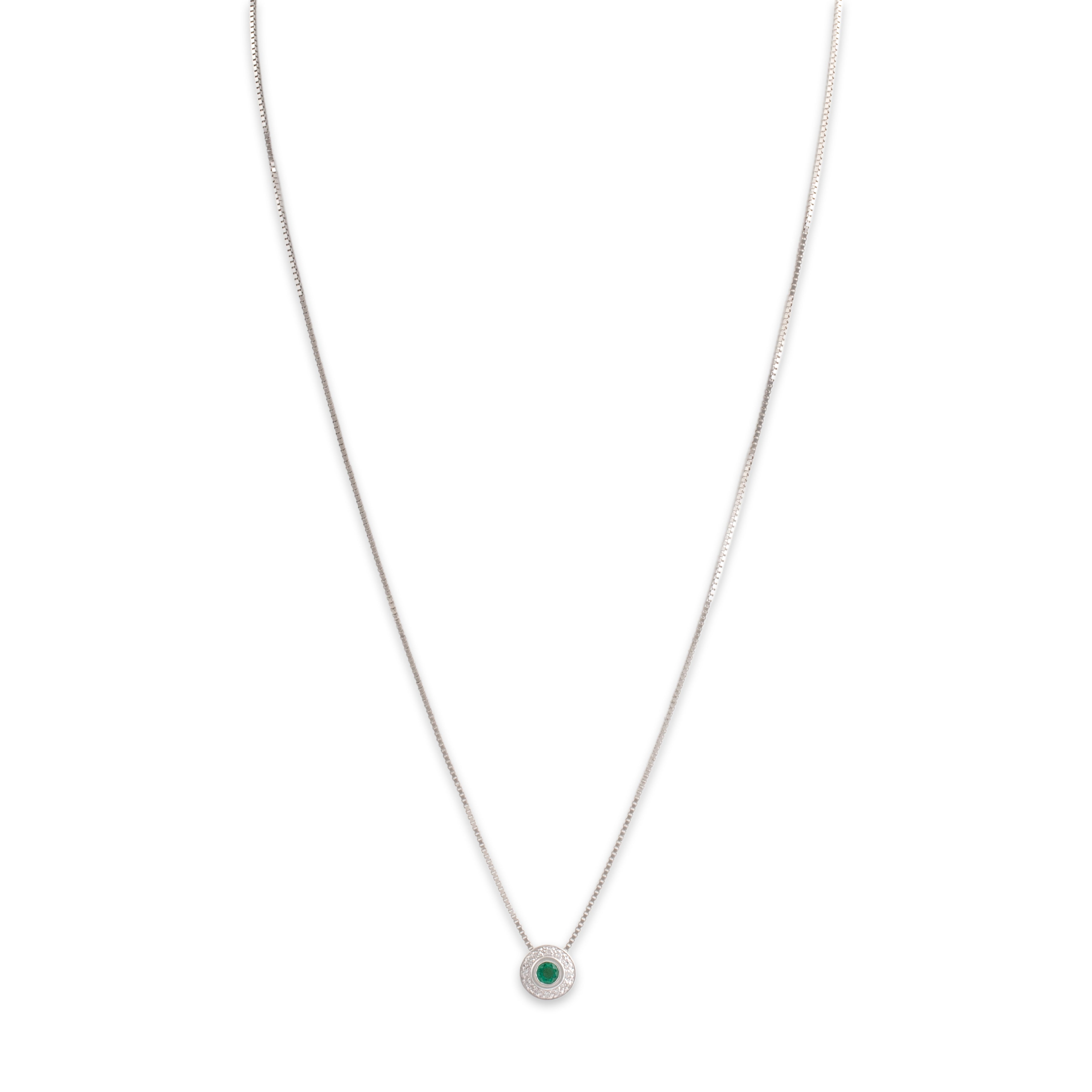 Estate 14k White Gold Emerald Diamond Sophisticated Bezel Halo Slide Necklace - detail view #1