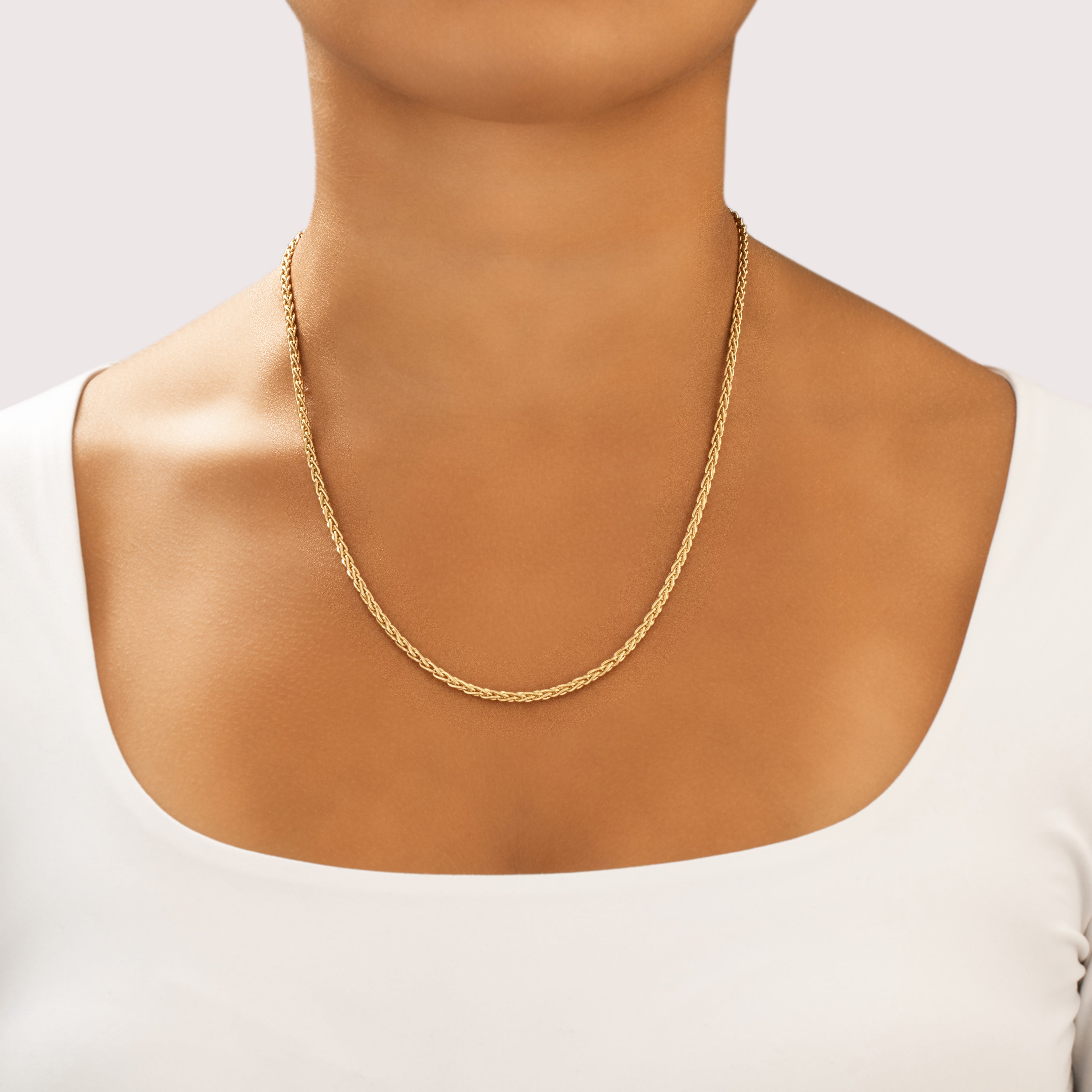 Vintage 14k Yellow Gold 2.8mm Striking Wheat Chain - On model view