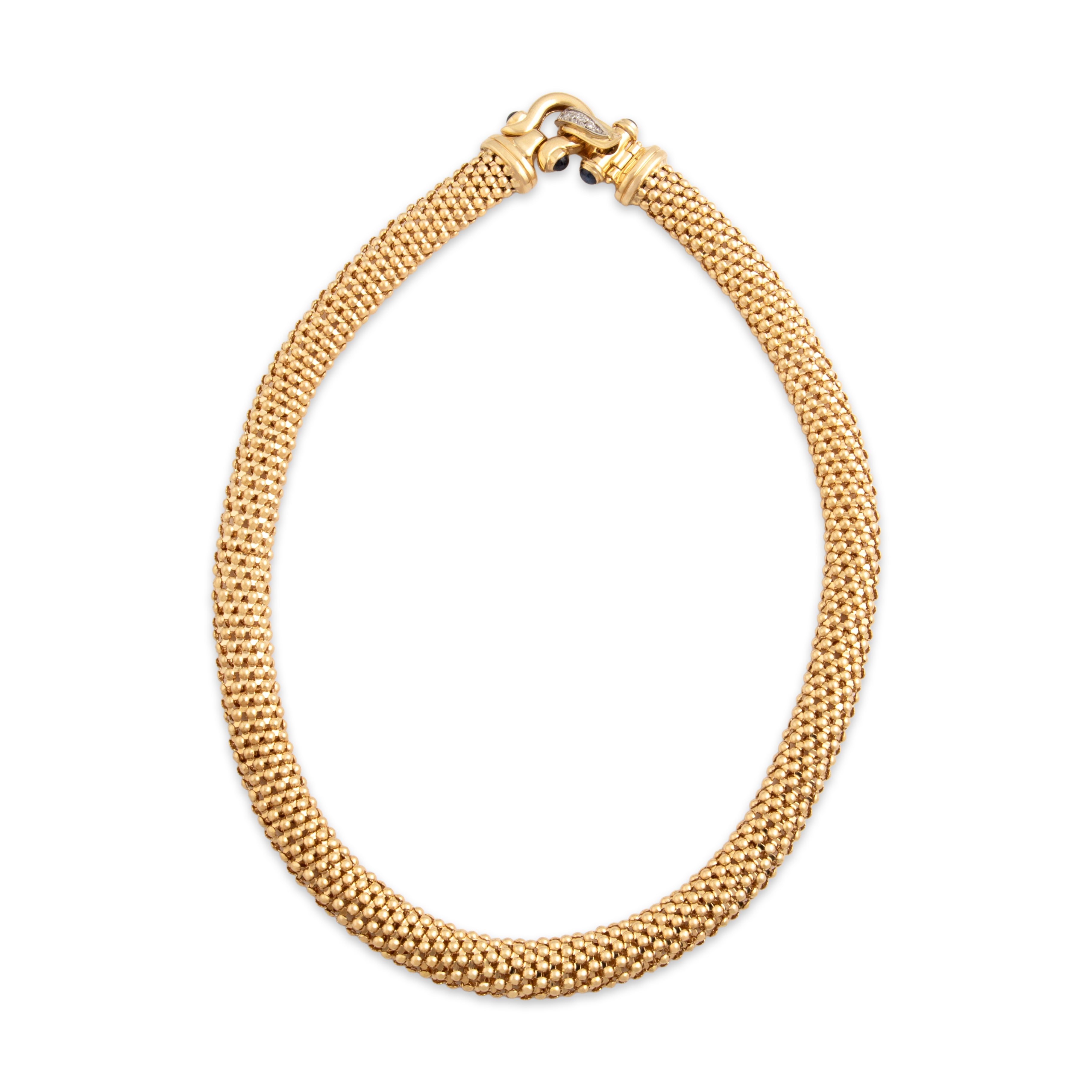 Vintage Italian 14k Yellow Gold .94cttw Blue Sapphire Diamond Dimensional Toggle Clip Collar Necklace - Overall view