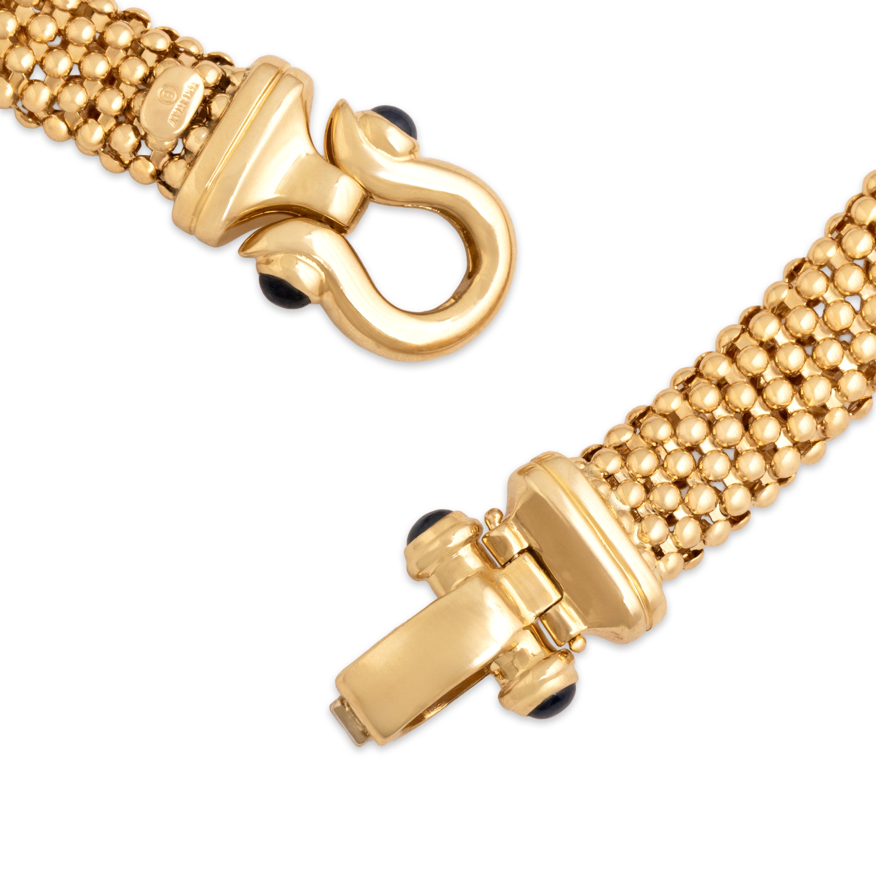 Vintage Italian 14k Yellow Gold .94cttw Blue Sapphire Diamond Dimensional Toggle Clip Collar Necklace - clasp view