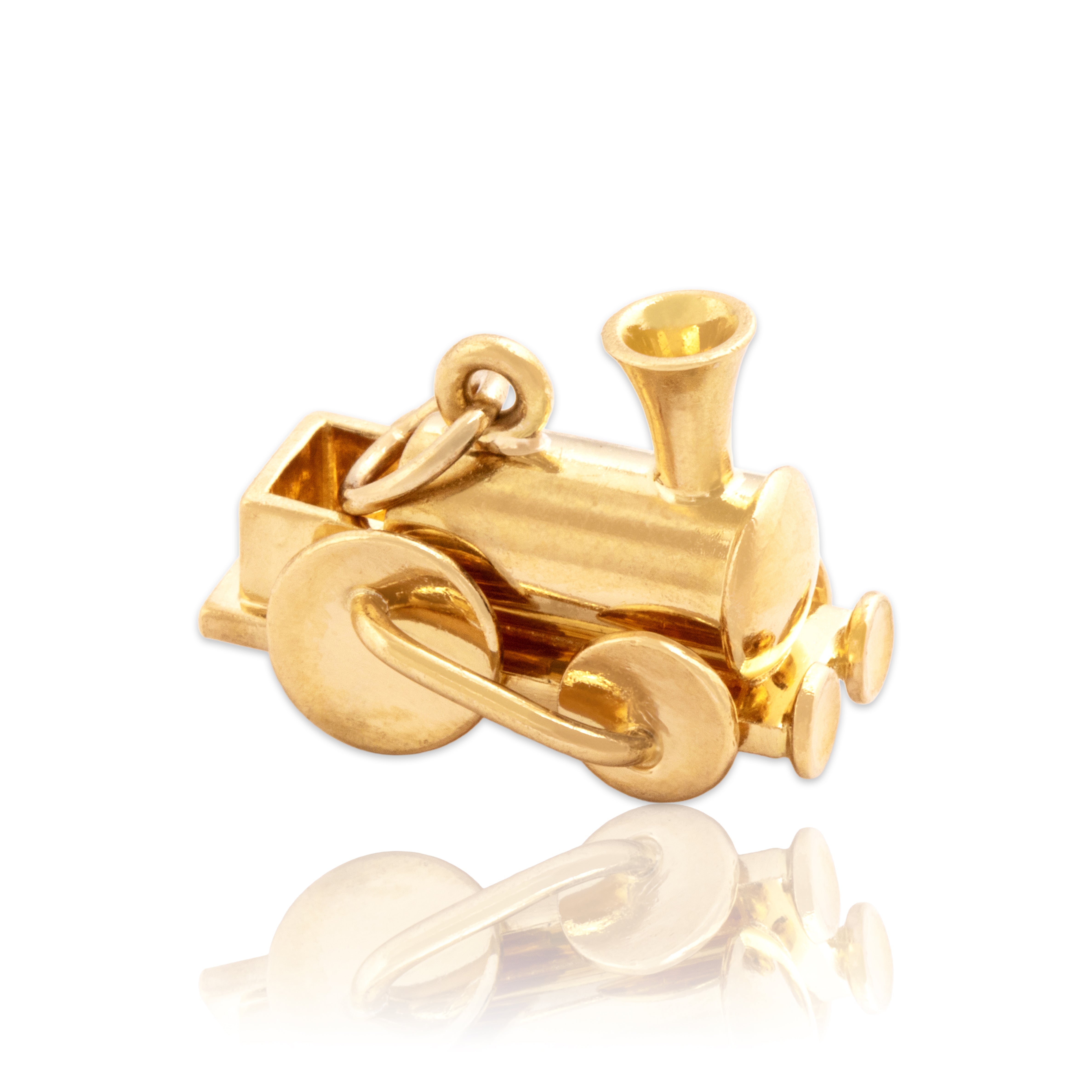 Vintage Small 18k Yellow Gold Chugging Steam Train Charm / Pendant - Close-up view