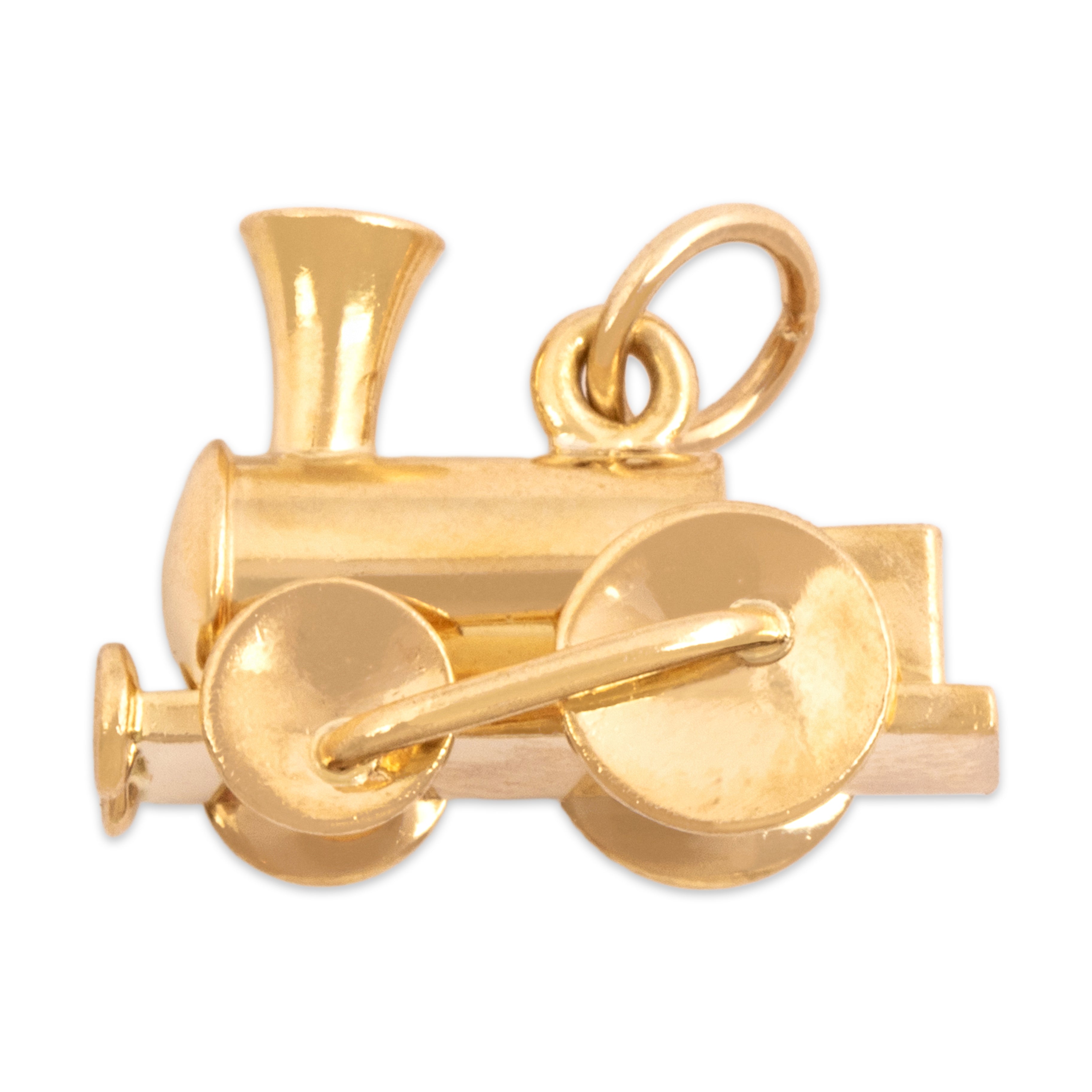Vintage Small 18k Yellow Gold Chugging Steam Train Charm / Pendant - Side view