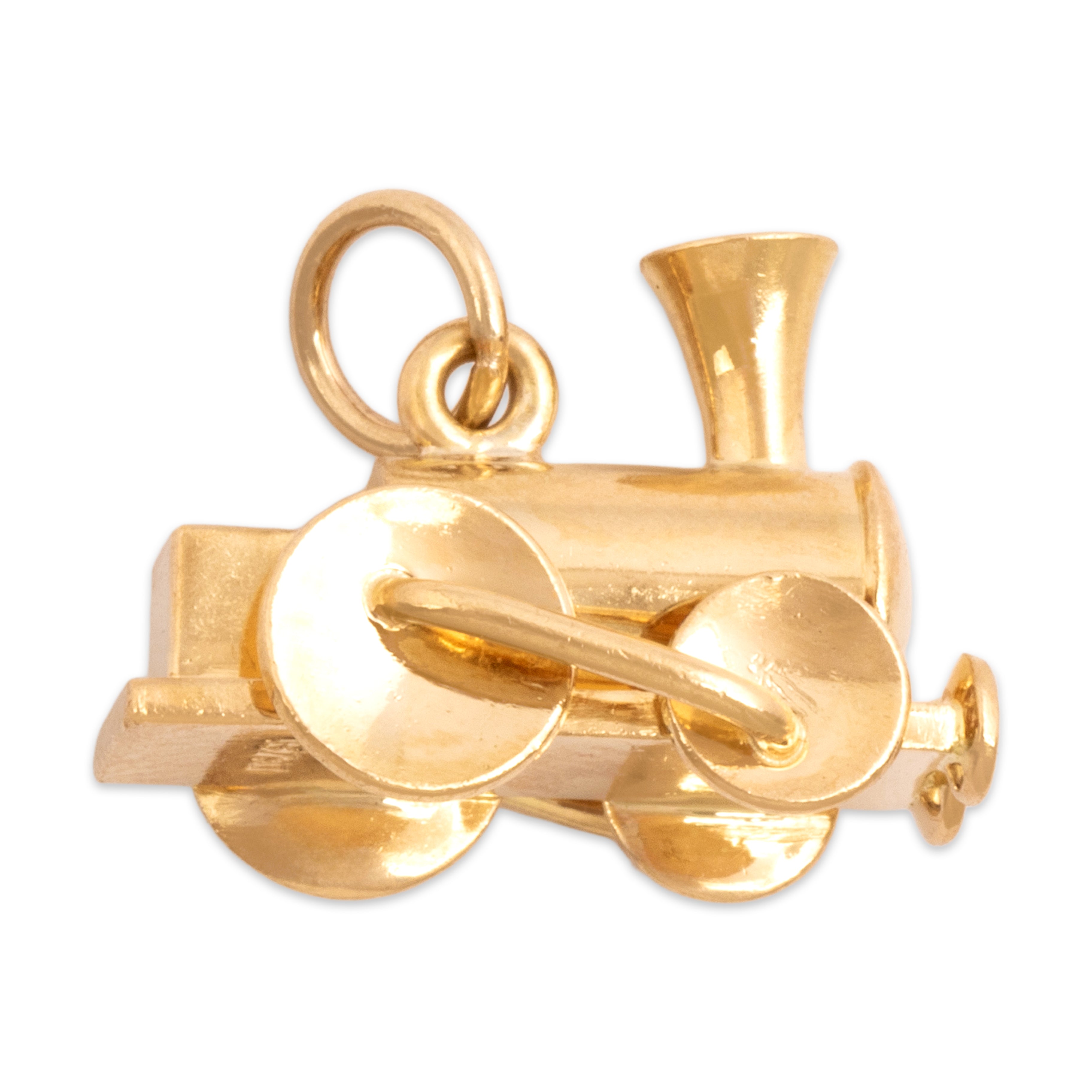 Vintage Small 18k Yellow Gold Chugging Steam Train Charm / Pendant - Side view