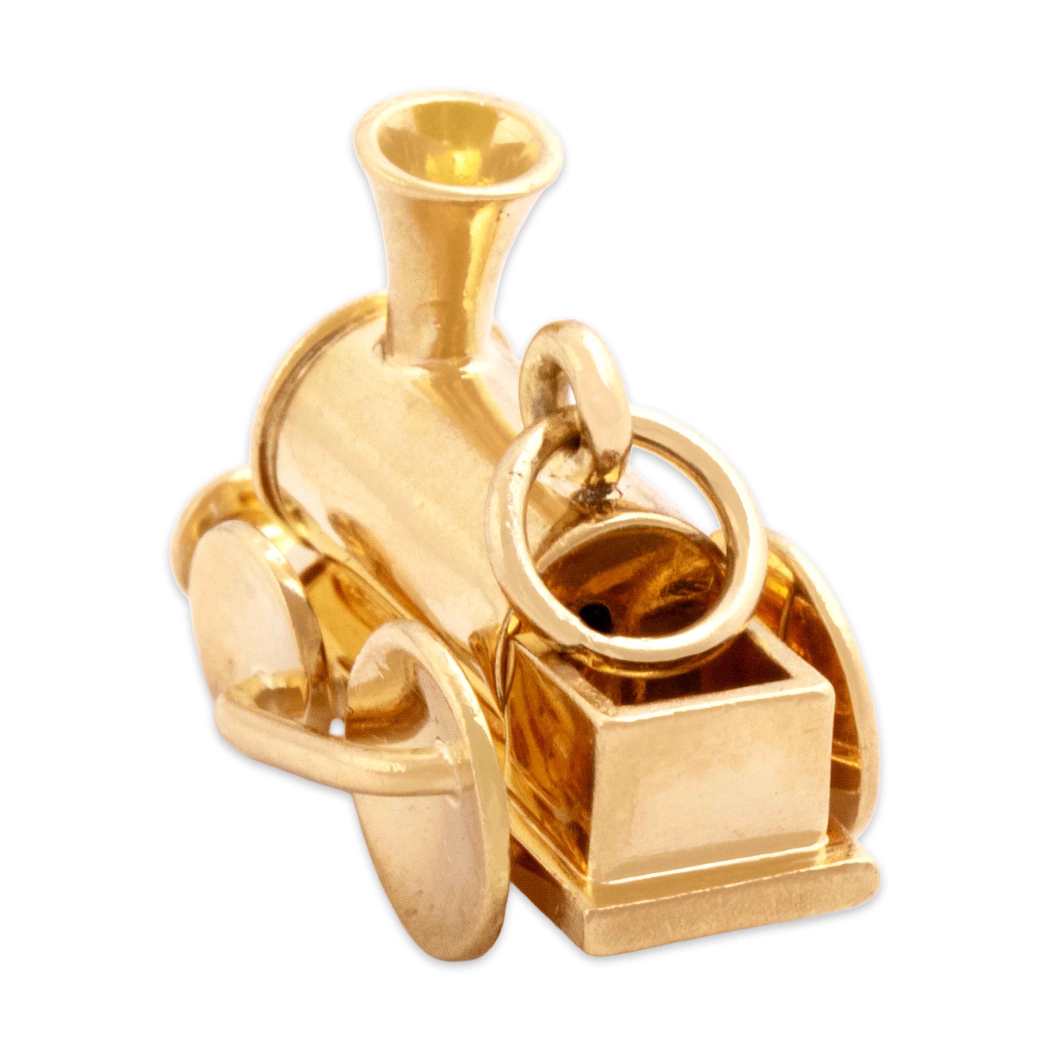 Vintage Small 18k Yellow Gold Chugging Steam Train Charm / Pendant - Overall view