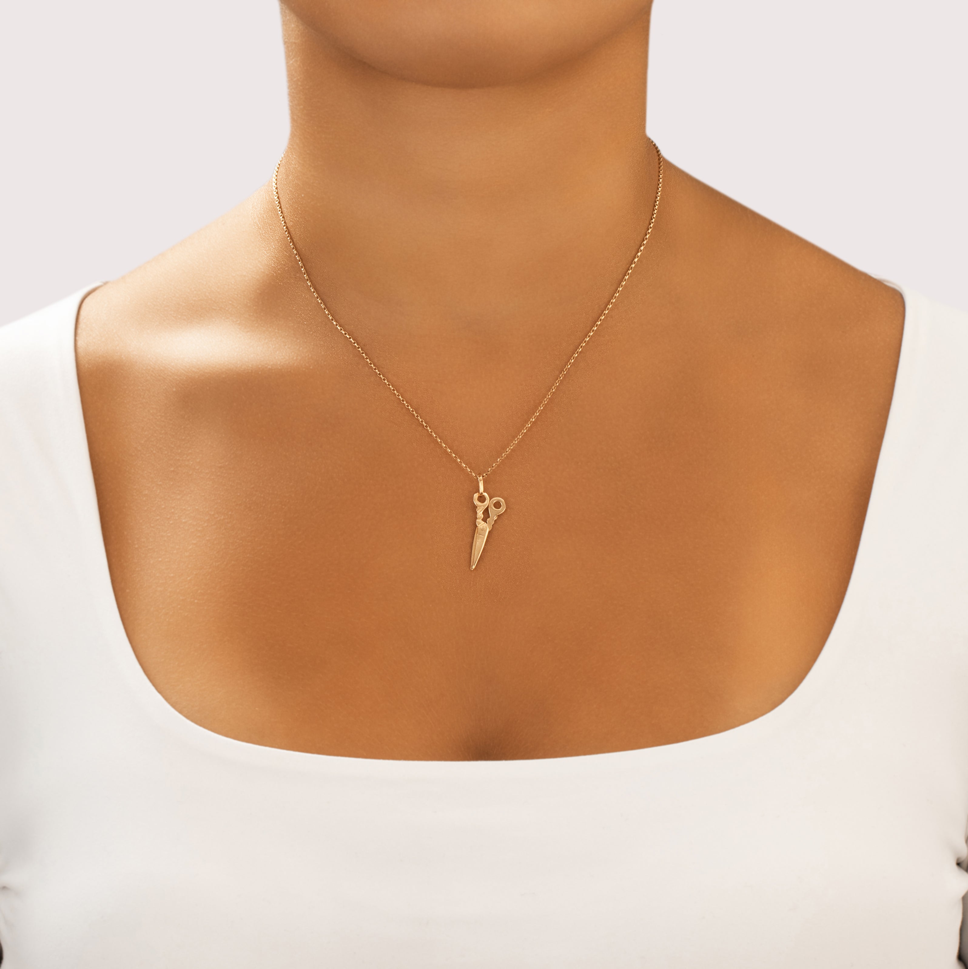 Vintage 18k Yellow Gold Lovely Snippy Scissors Charm / Pendant - On model view