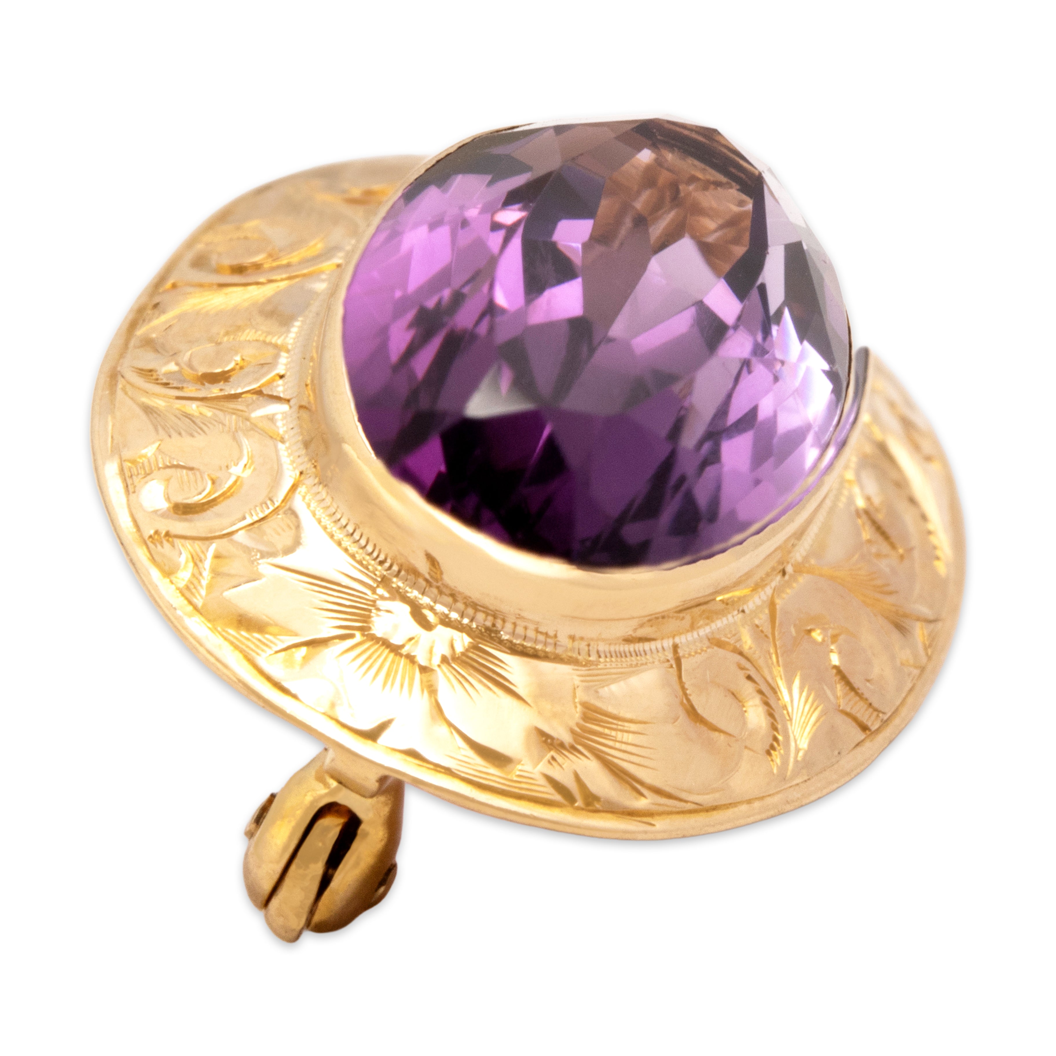 Antique Art Nouveau 14k Yellow Gold 7.46ct Amethyst Border Brooch / Pin - detail view #1