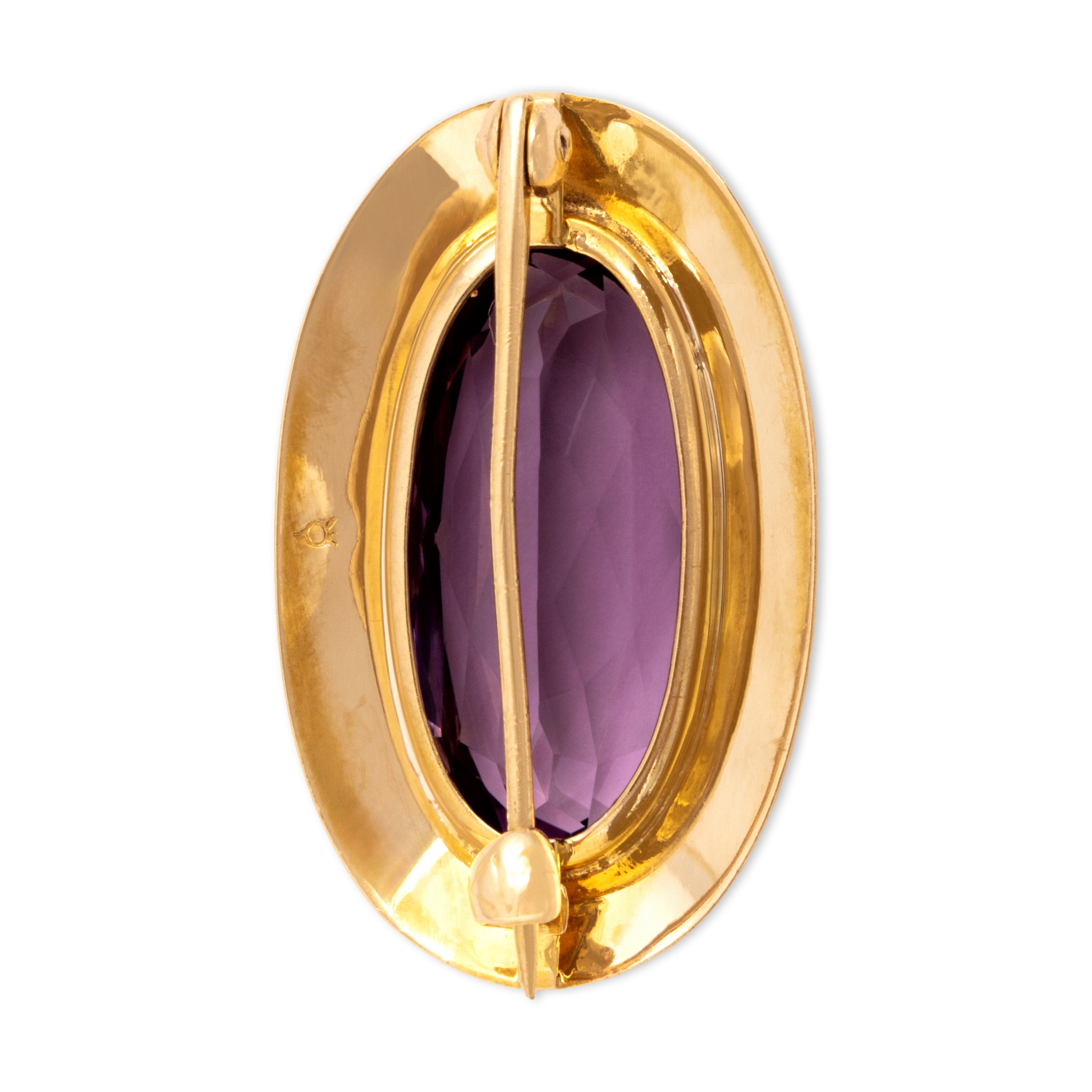 Antique Art Nouveau 14k Yellow Gold 7.46ct Amethyst Border Brooch / Pin - detail view #2