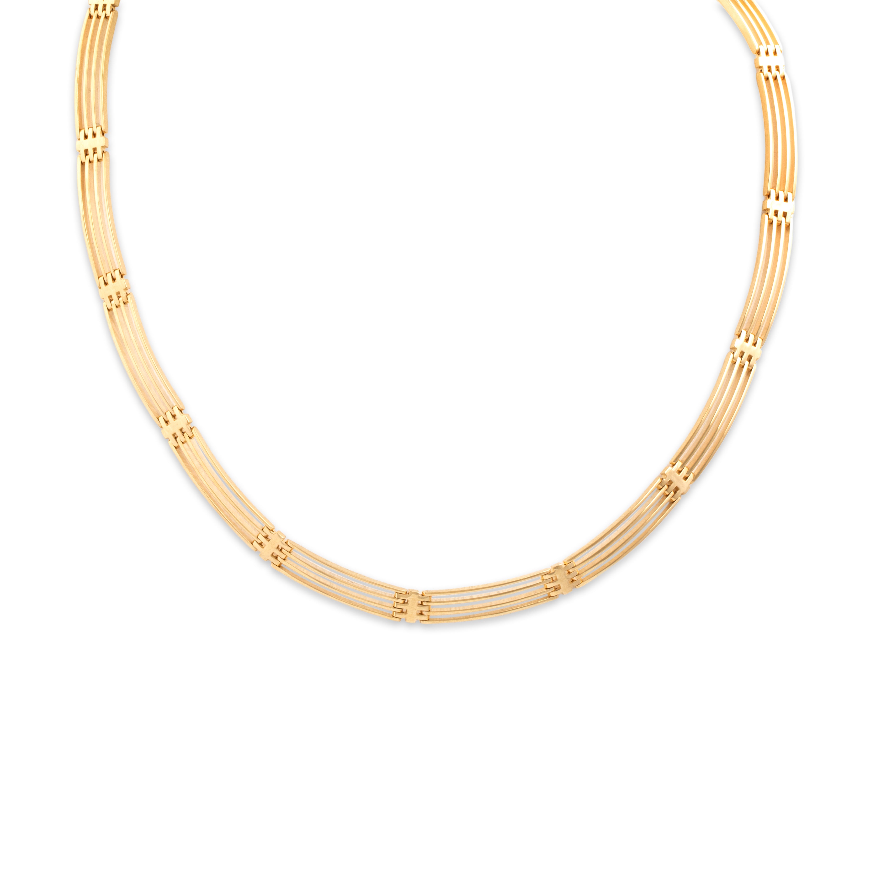 Vintage Italian Substantial 18k Yellow Gold Striking Architectural Linear Link Necklace - Close-up view