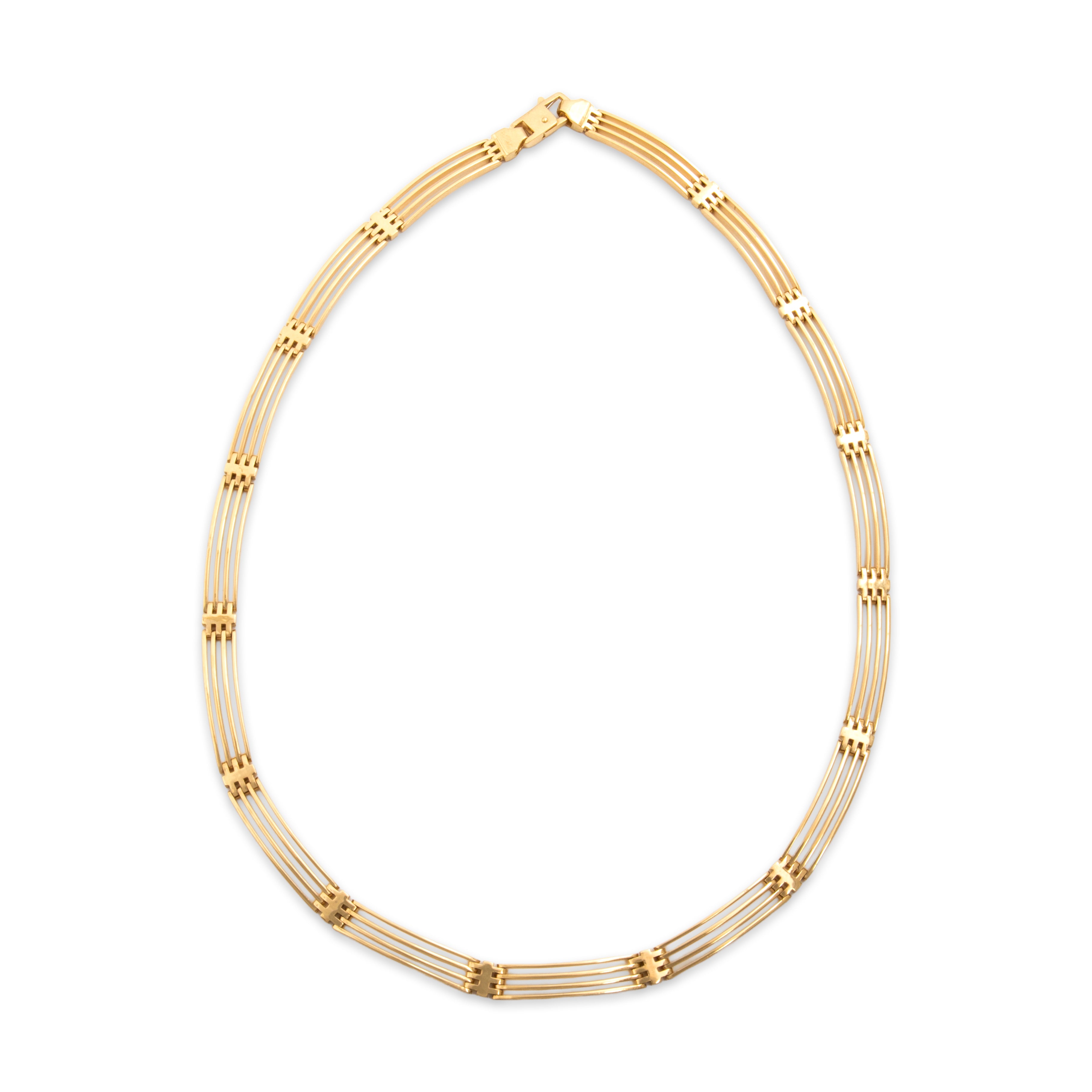 Vintage Italian Substantial 18k Yellow Gold Striking Architectural Linear Link Necklace - Overall view