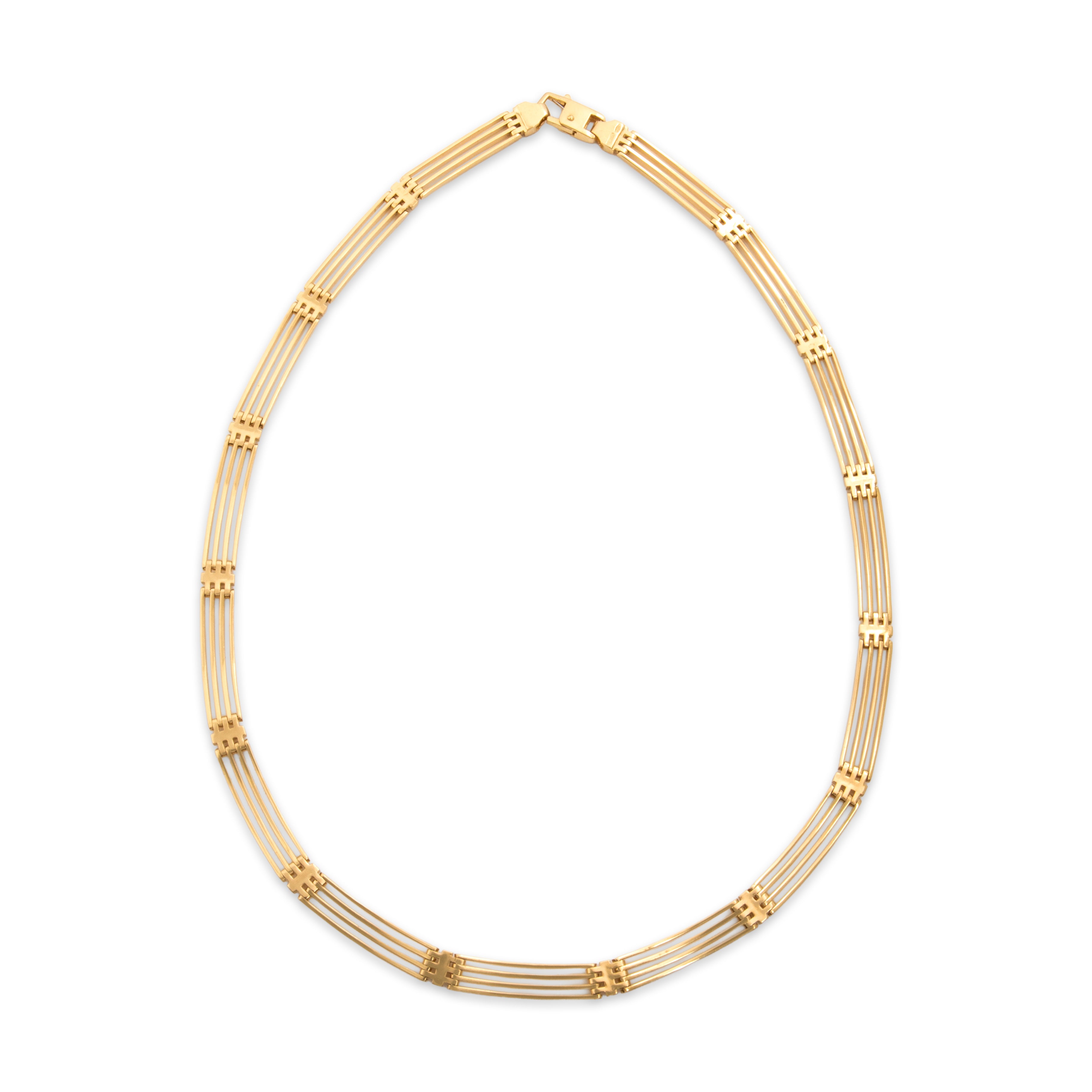 Vintage Italian Substantial 18k Yellow Gold Striking Architectural Linear Link Necklace - Overall view