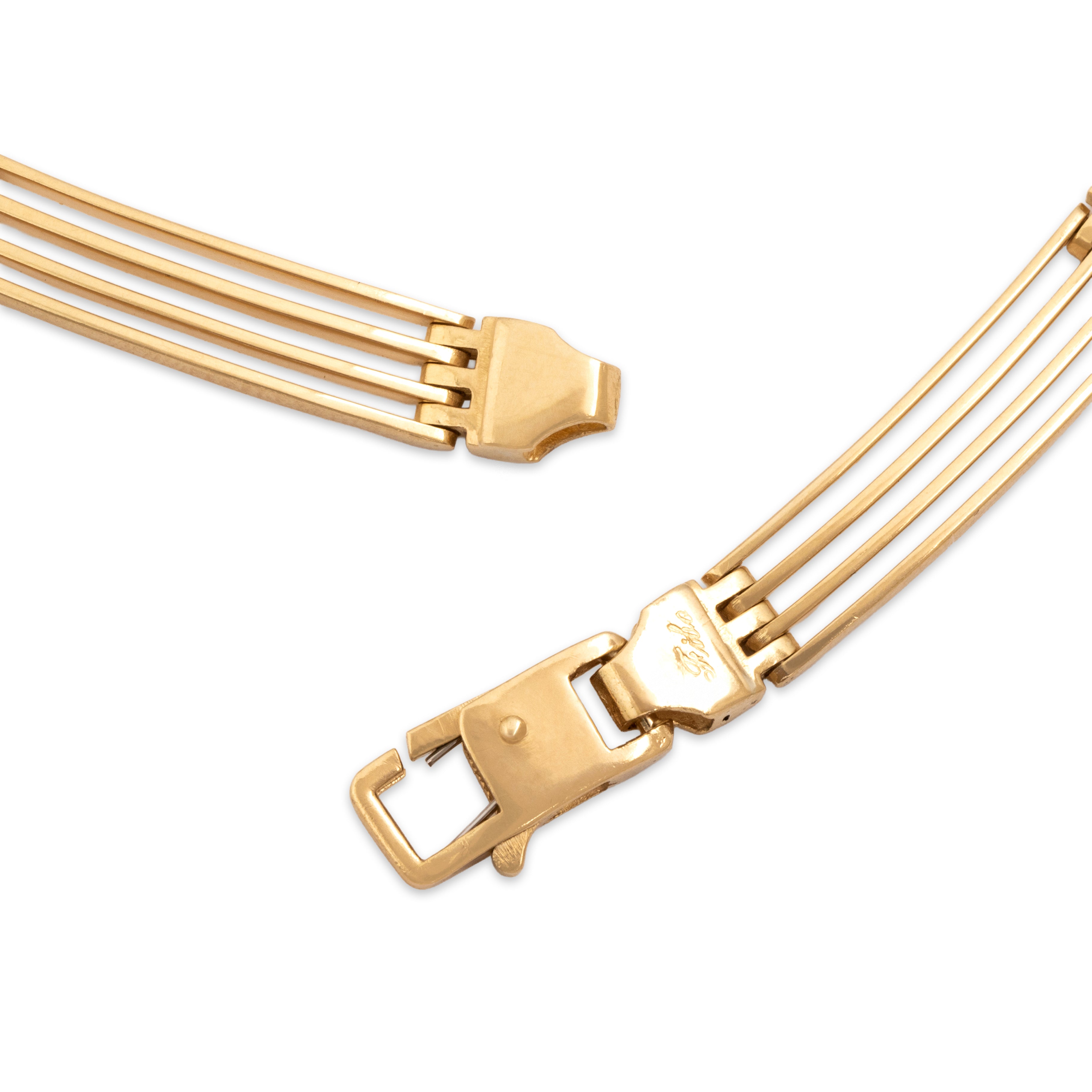 Vintage Italian Substantial 18k Yellow Gold Striking Architectural Linear Link Necklace - clasp view