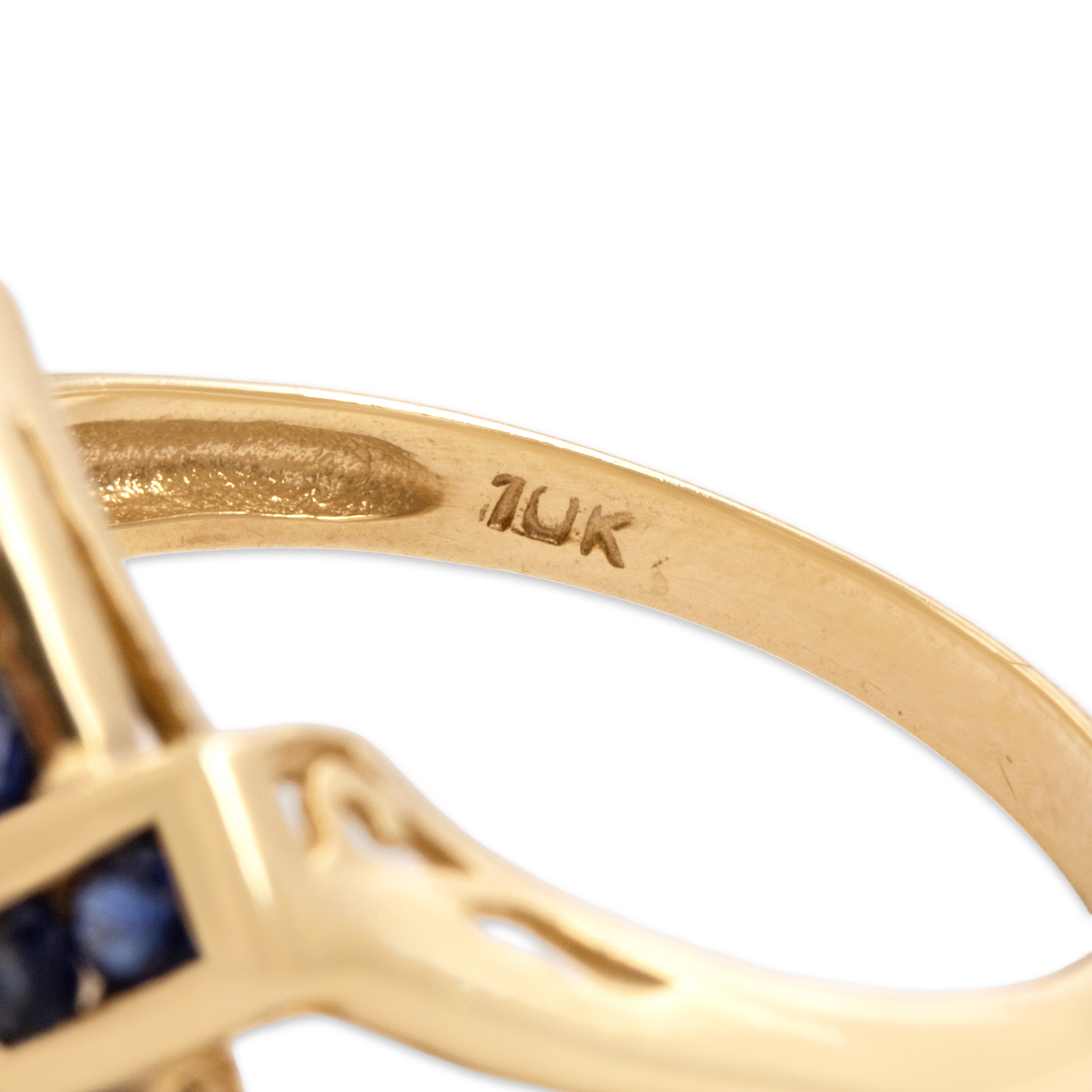 Vintage 10k Yellow Gold .51ct Ruby Blue Sapphire Crossover Bezel Accent Ring - Hallmark view