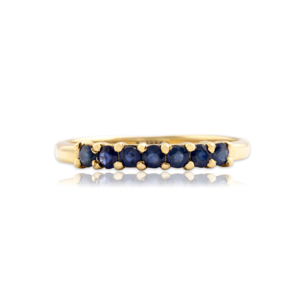 Vintage 10k Yellow Gold Blue Sapphire Classic Round Line Band Ring 9.25