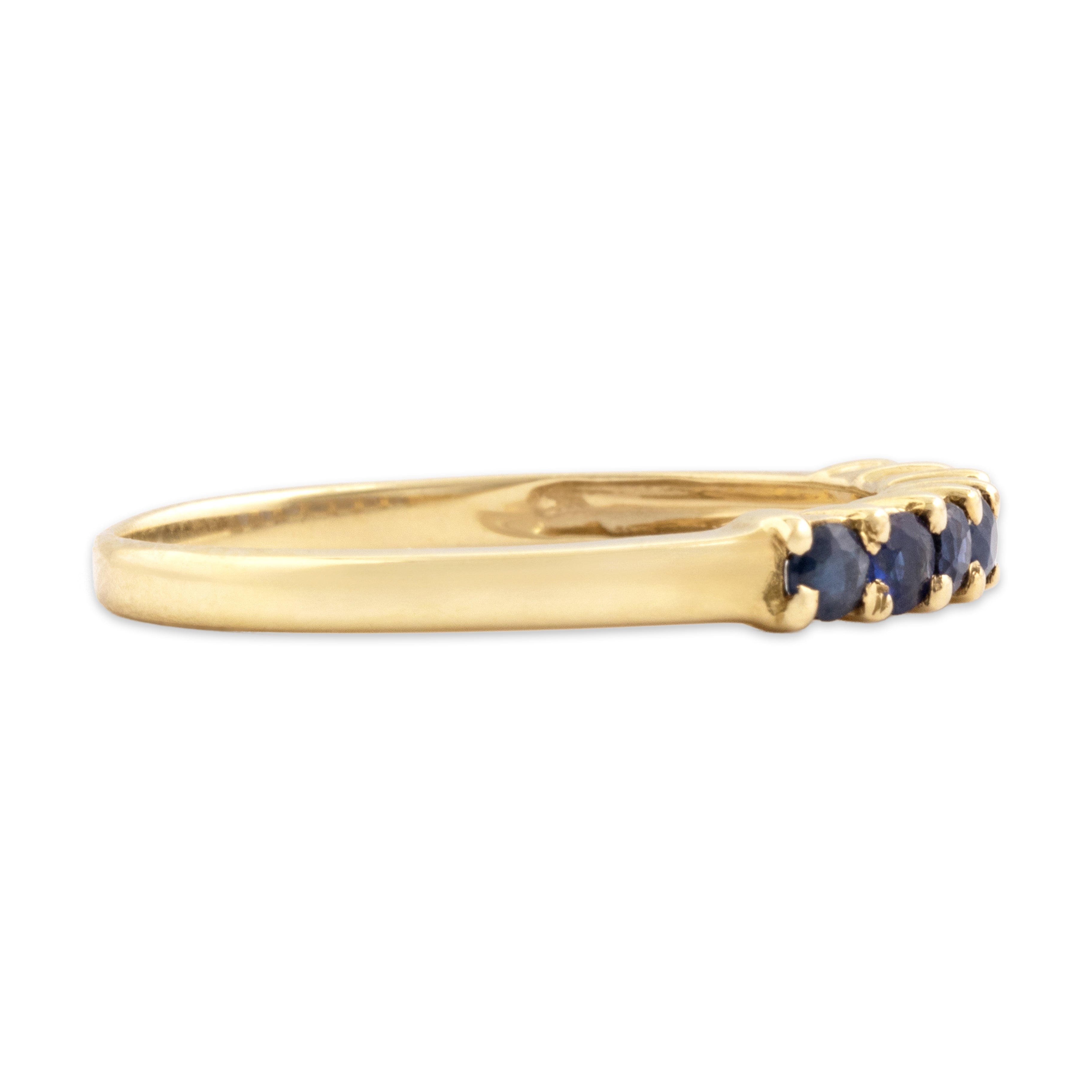 Vintage 10k Yellow Gold Blue Sapphire Classic Round Line Band Ring - Side view