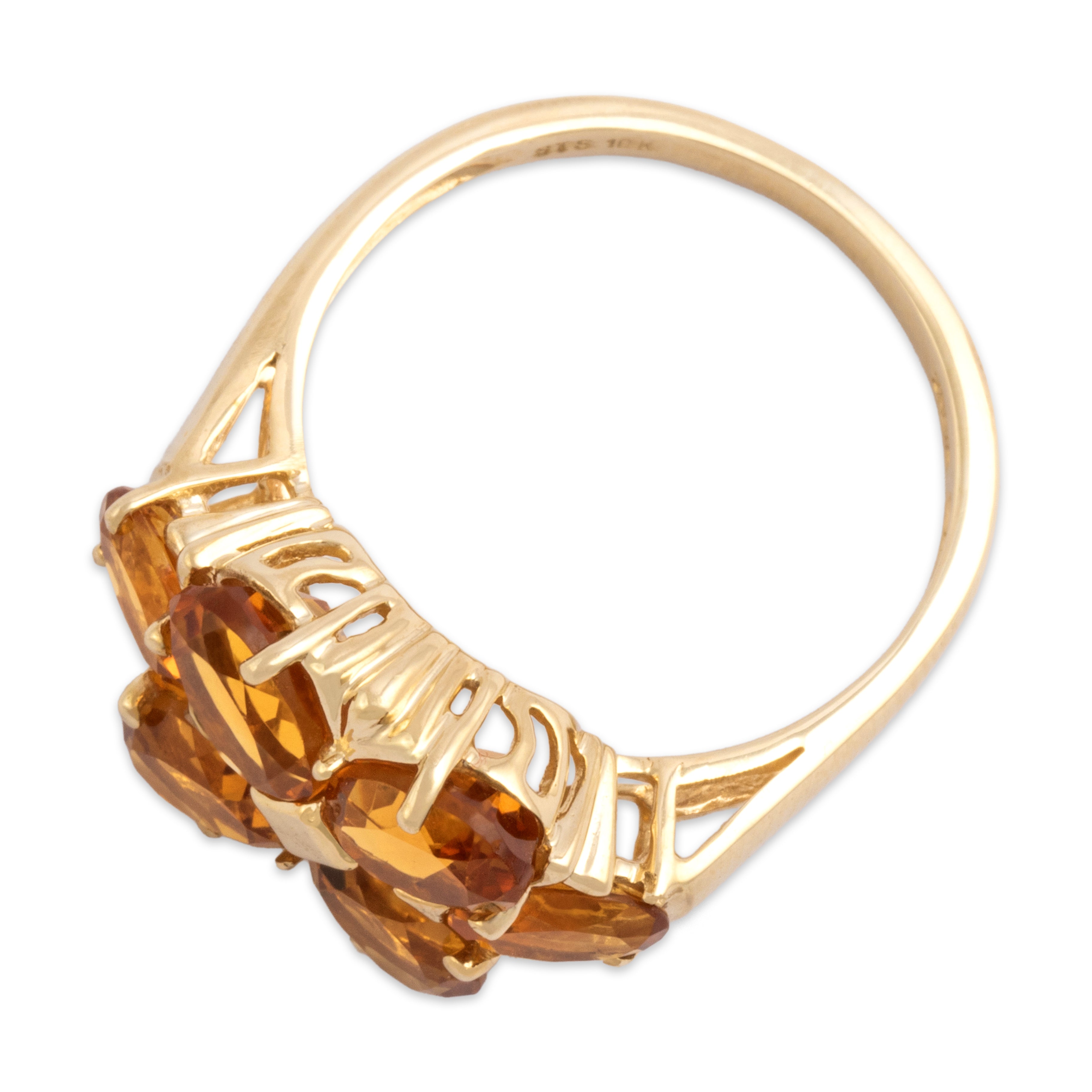 Vintage 10k Yellow Gold 13.04cttw Citrine Bright Floriform Cluster Ring - Overall view
