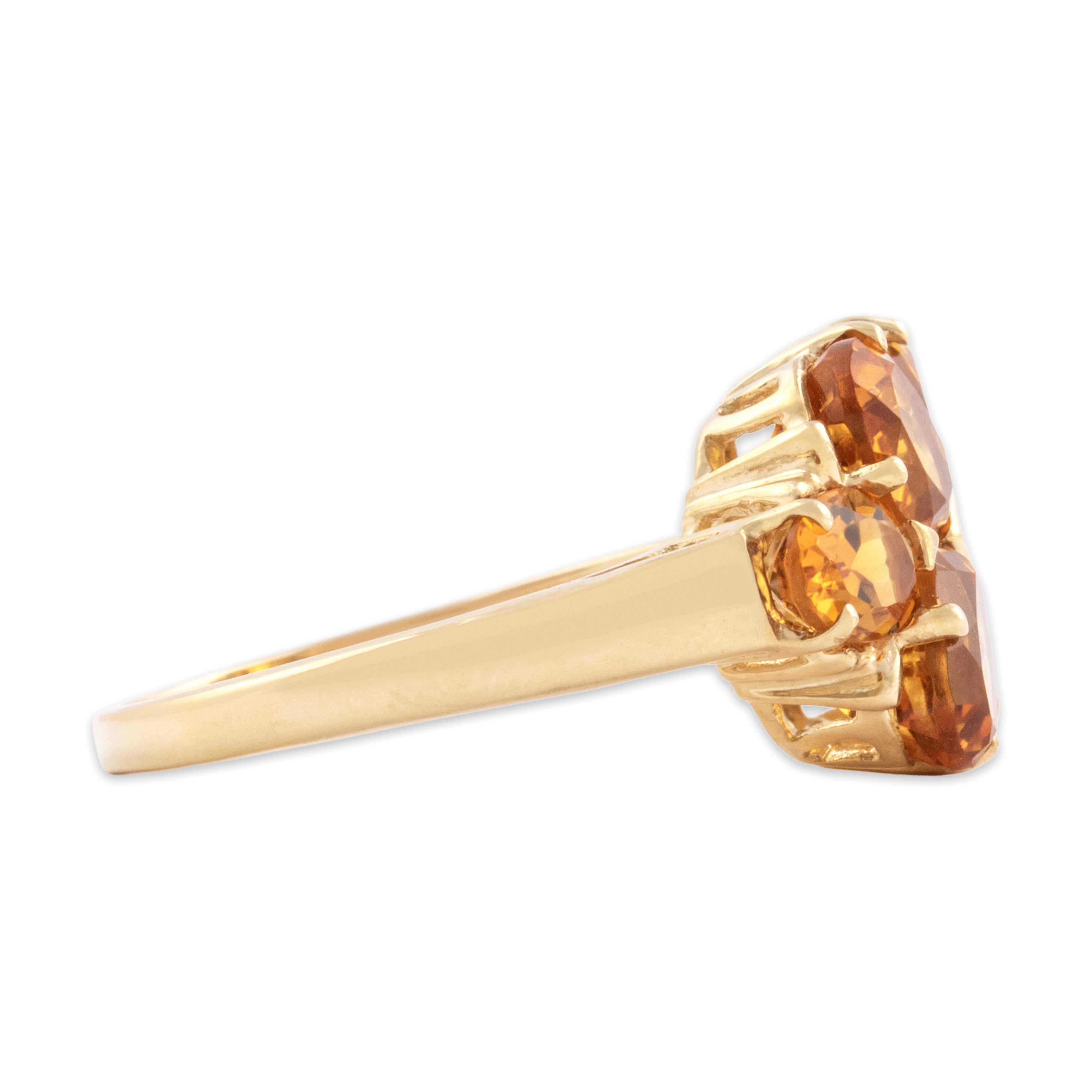 Vintage 10k Yellow Gold 13.04cttw Citrine Bright Floriform Cluster Ring - Side view