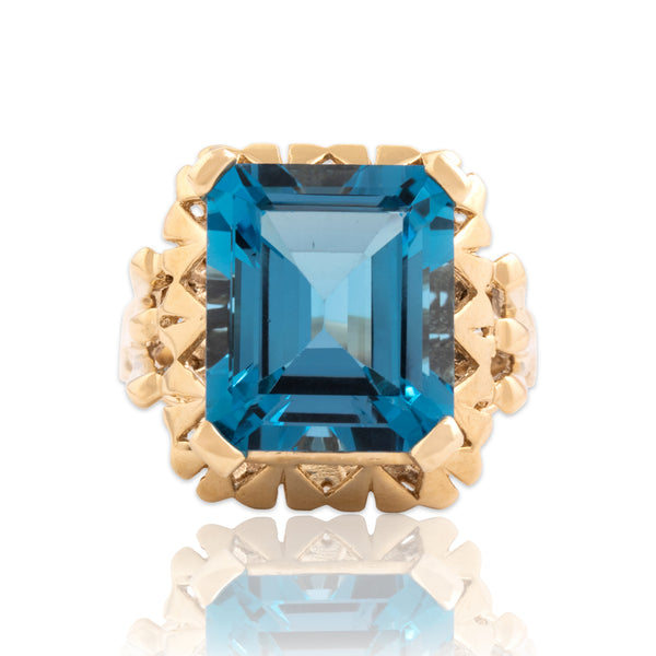 Vintage 10k Yellow Gold 11.84ct Blue Topaz Solitaire Bold Cocktail Ring 8.50