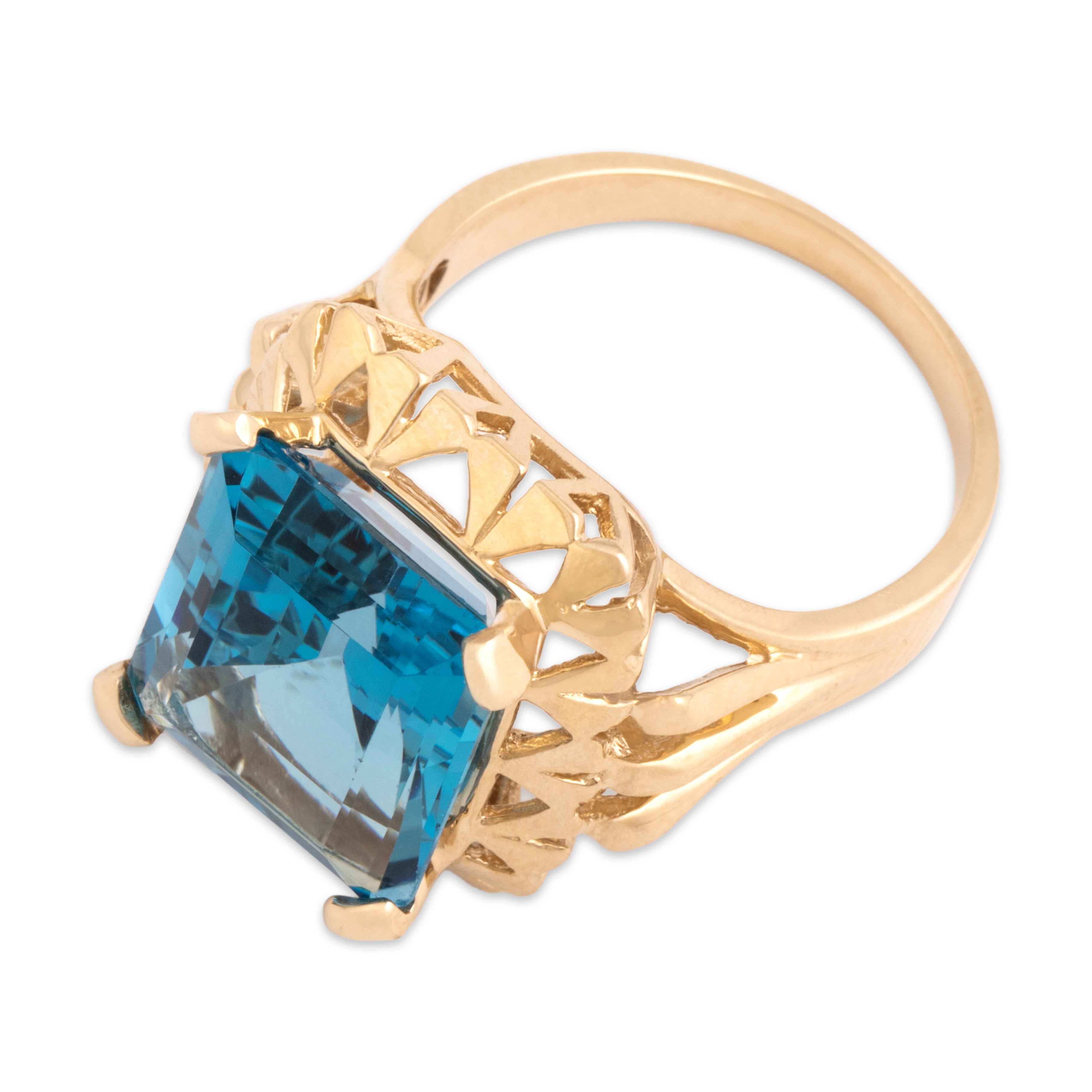 Vintage 10k Yellow Gold 11.84ct Blue Topaz Solitaire Cocktail Ring - Overall view