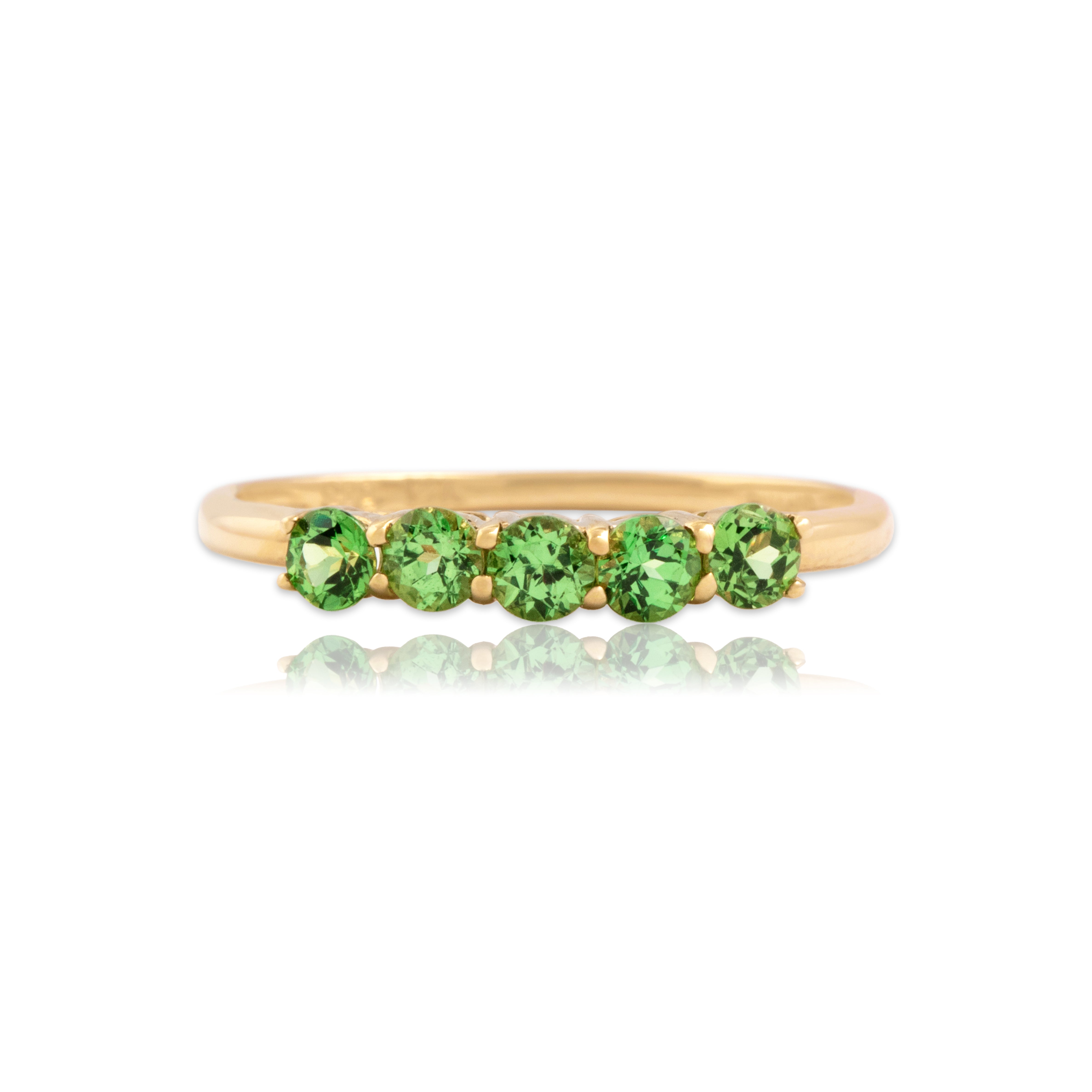 Vintage 14k Yellow Gold .6cttw Tsavorite Garnet Neon Line Ring 8.25