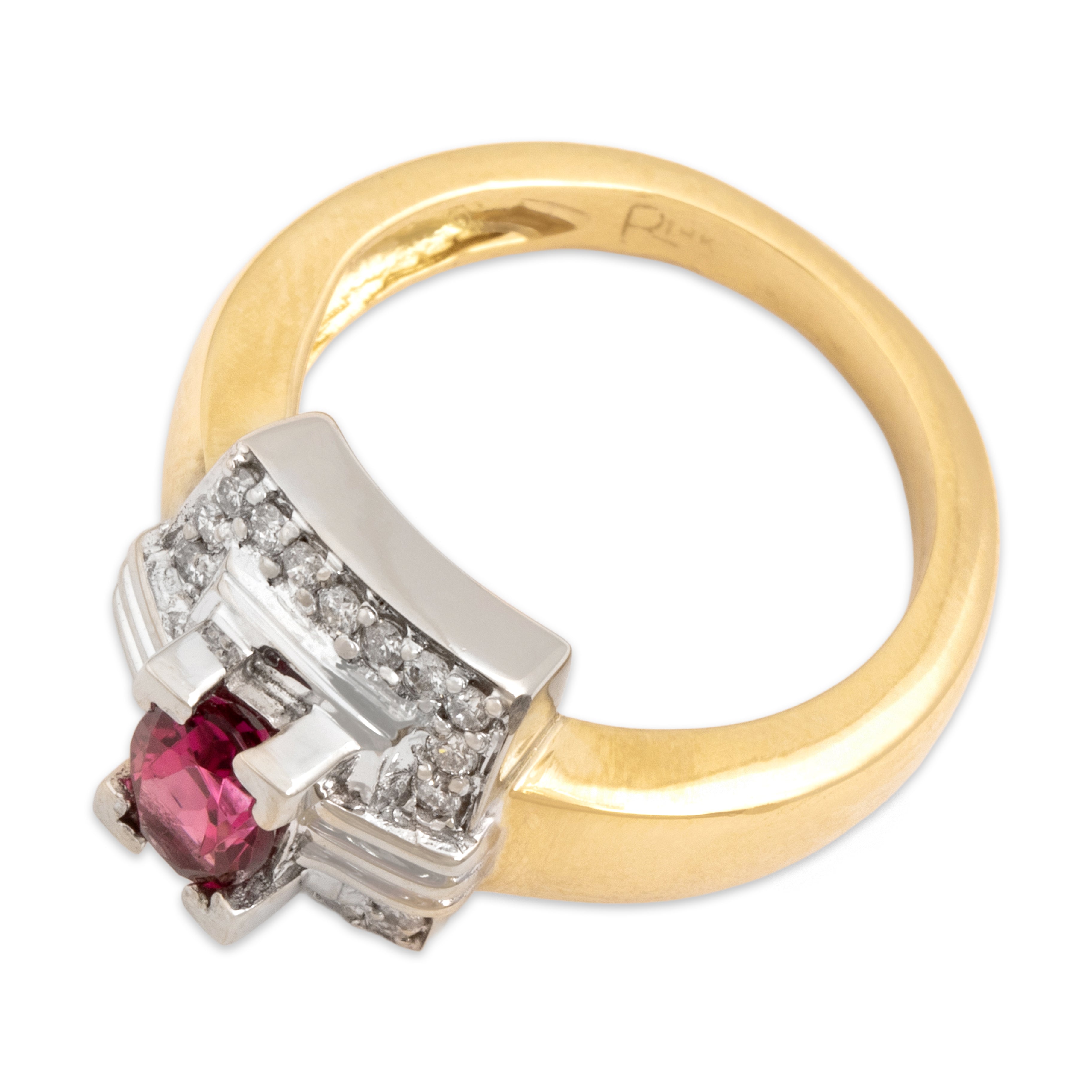 Vintage Heavy 18k Yellow & White Gold .8ct Pink Tourmaline Diamond Bold Square Ring - Overall view