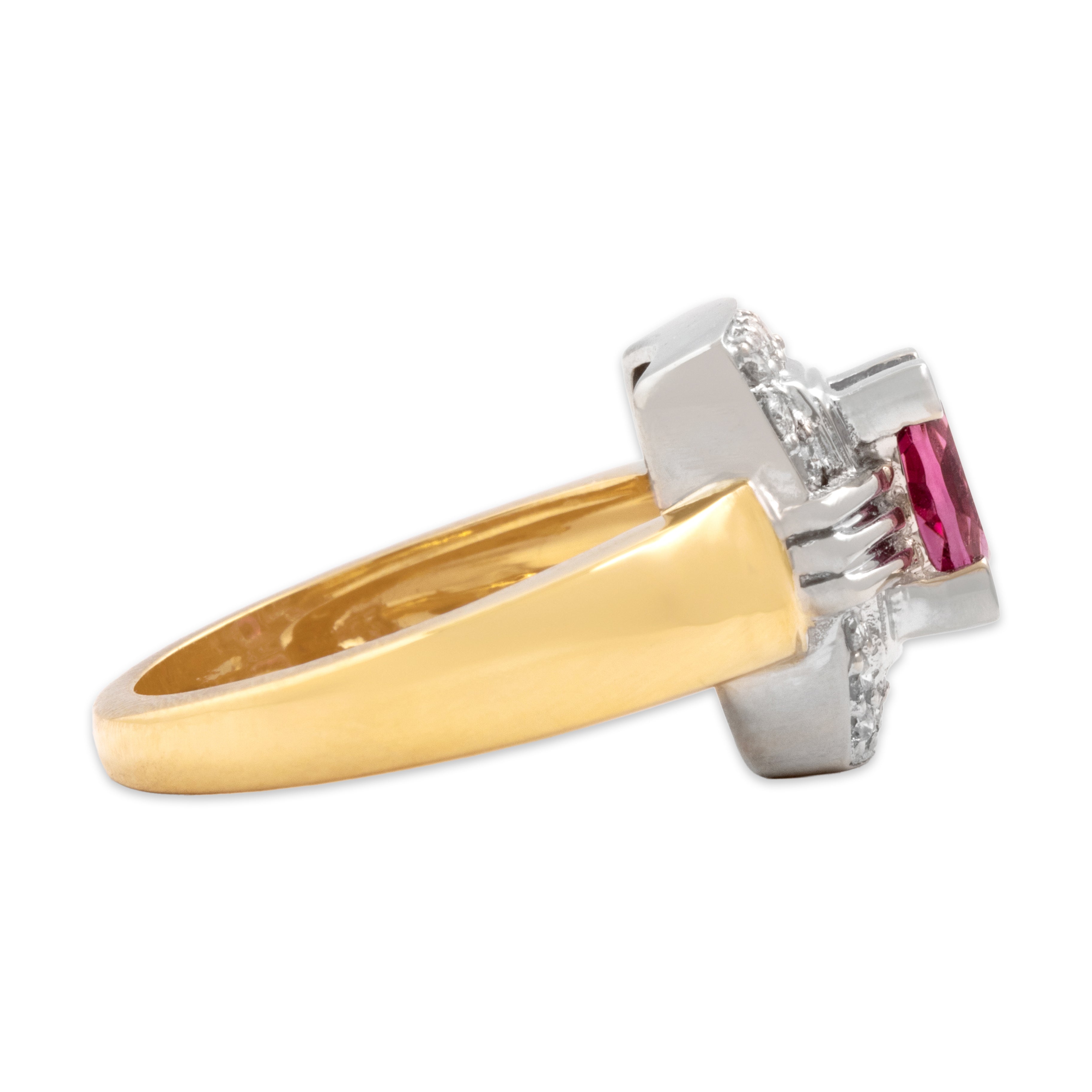 Vintage Heavy 18k Yellow & White Gold .8ct Pink Tourmaline Diamond Bold Square Ring - Side view