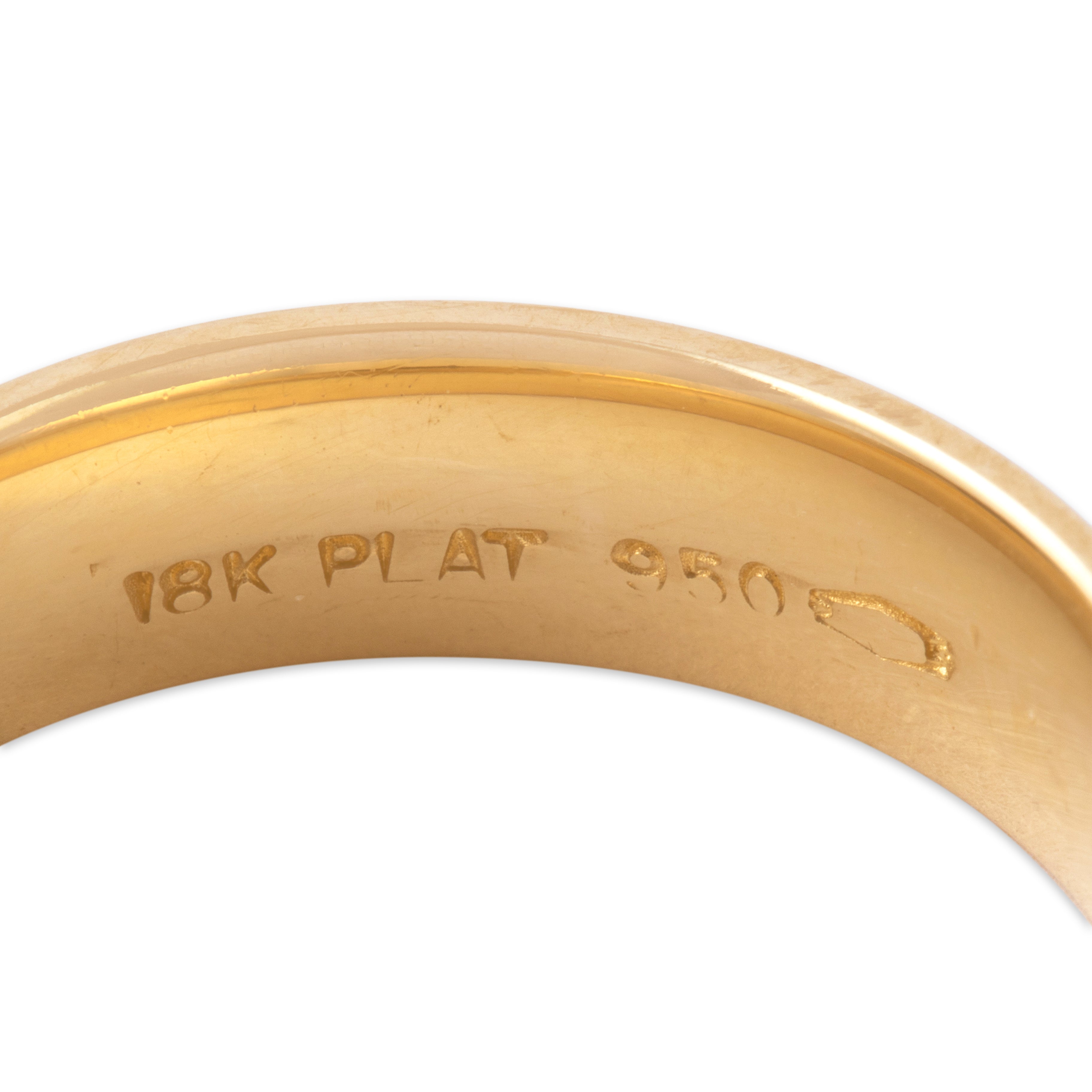 Vintage Heavy 18k Yellow Gold & Platinum Classic Band Ring - Hallmark view