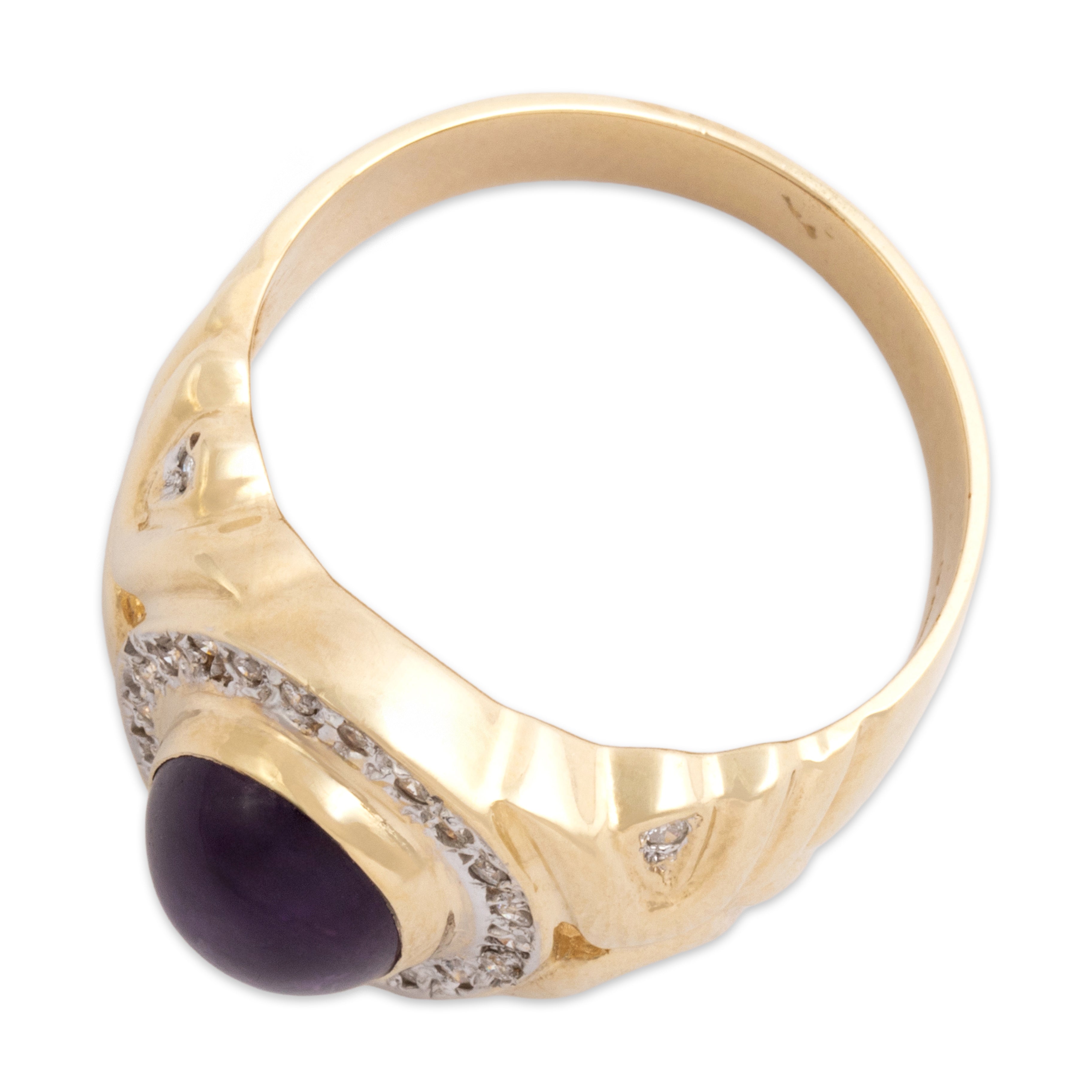 Vintage 14k Yellow & White Gold 2.5ct Amethyst Diamond Bold Oval Halo Cabochon Ring - Overall view