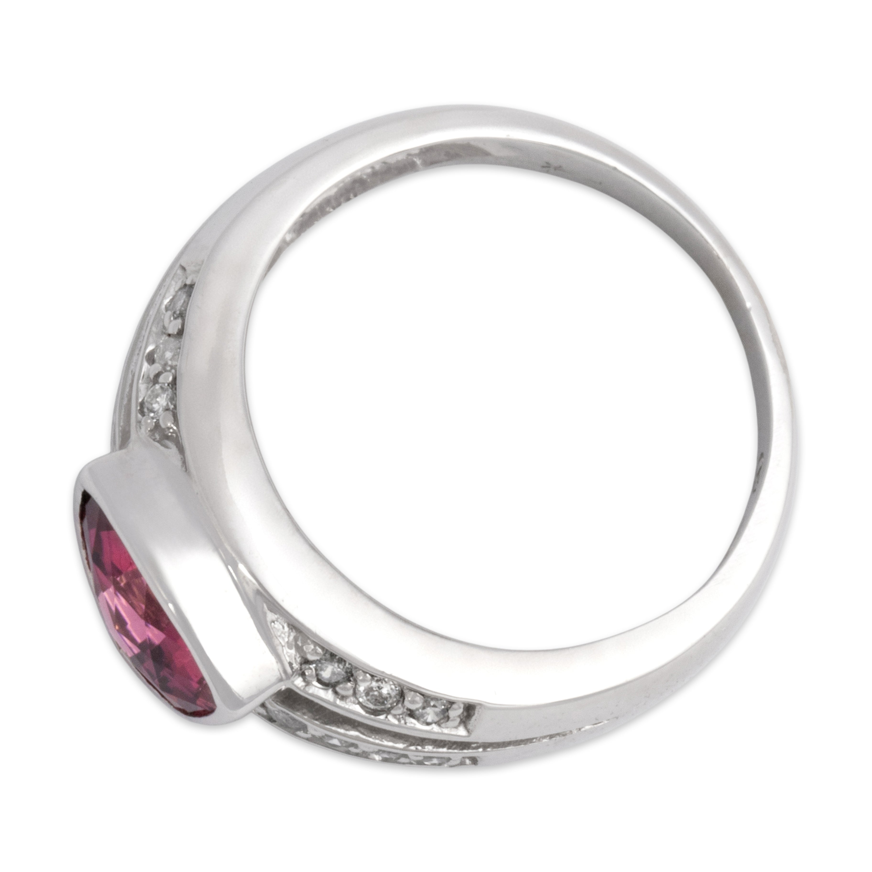 Vintage 14k White Gold 1.96ct Pink Tourmaline Diamond Sleek Bezel Trilliant Triple Band Ring - Overall view