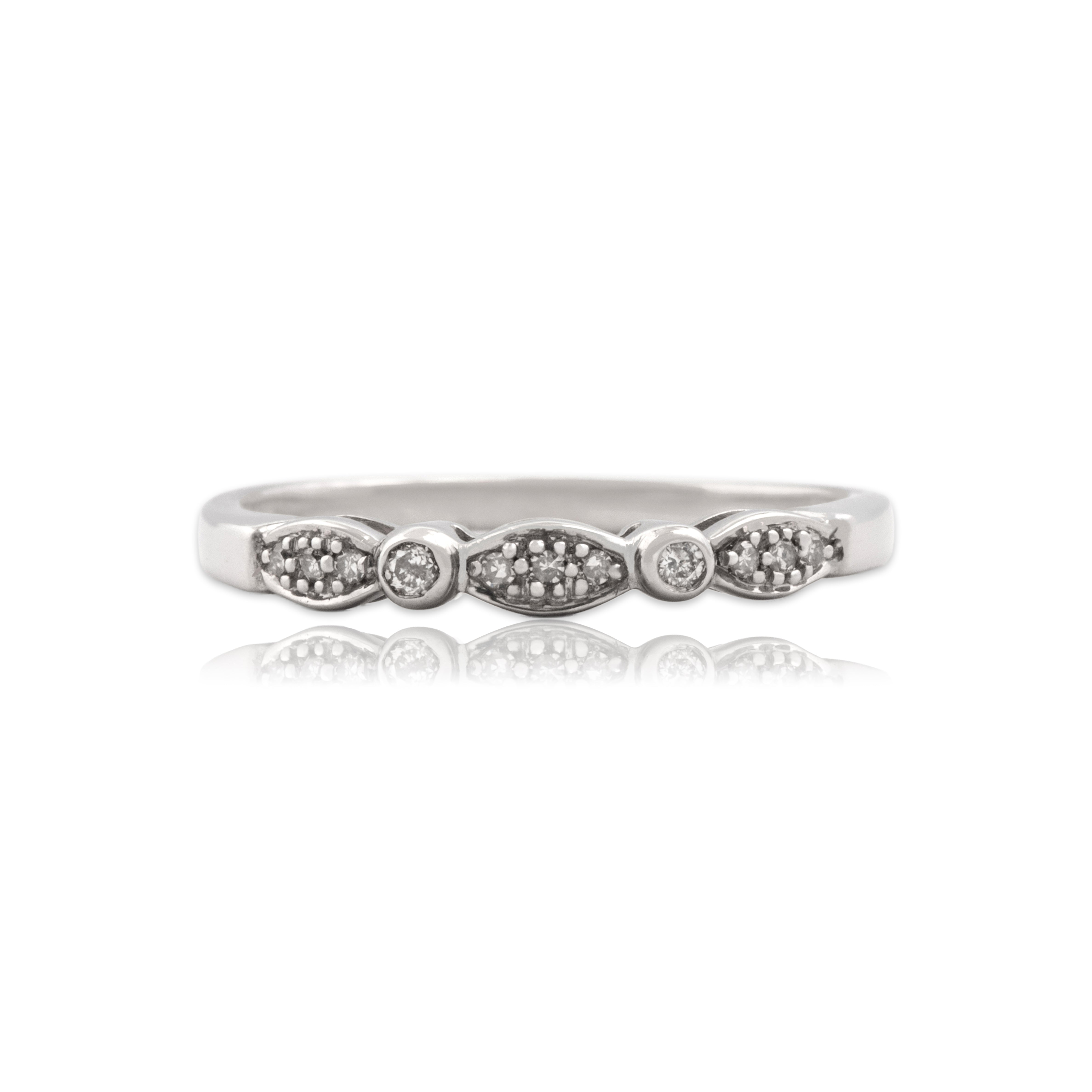 Estate 14k White Gold Diamond Playful Mixed-Shape Band Ring - Close-up view