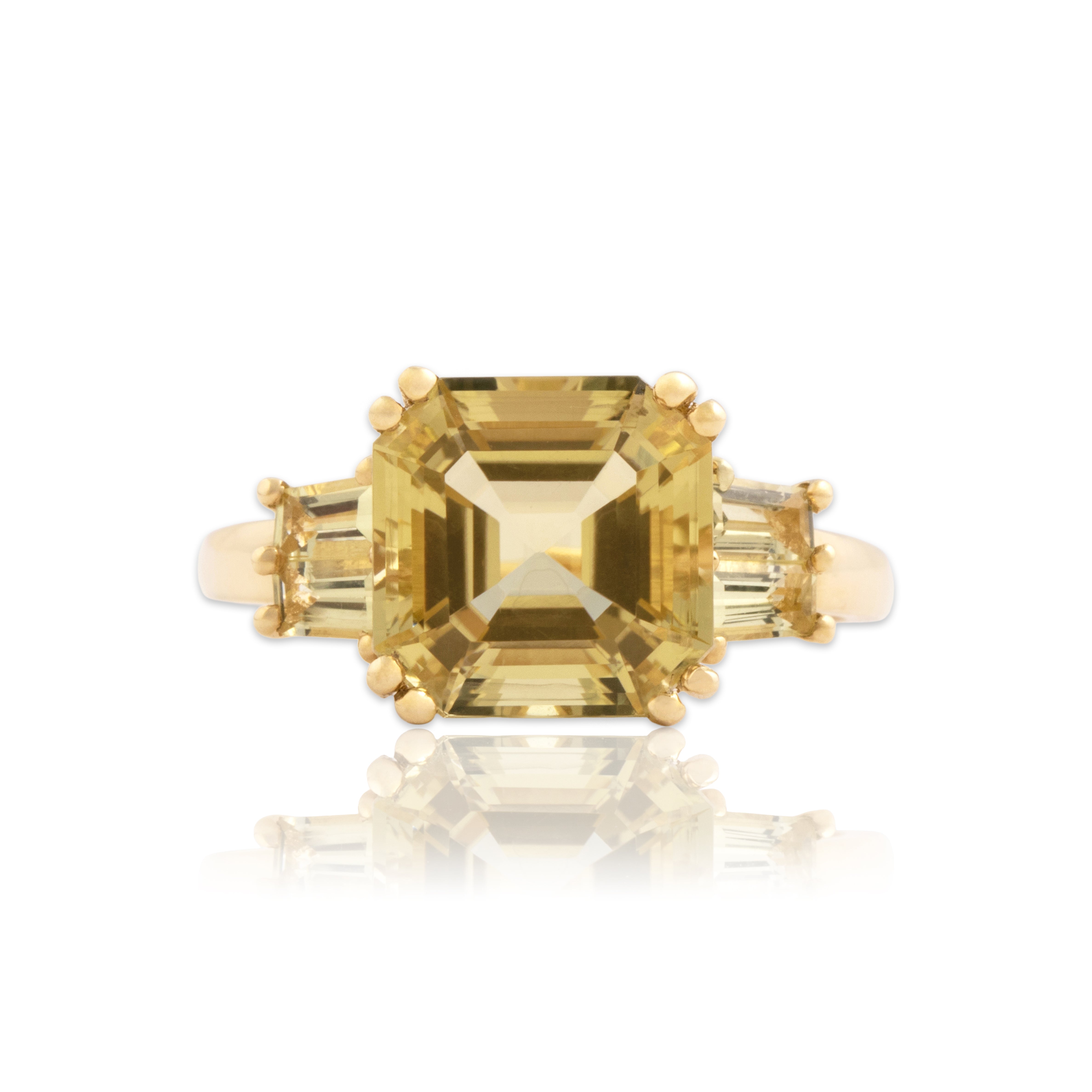 Vintage 14k Yellow Gold 4.95cttw Lemon Quartz Chic Bright Cushion Ring - Close-up view