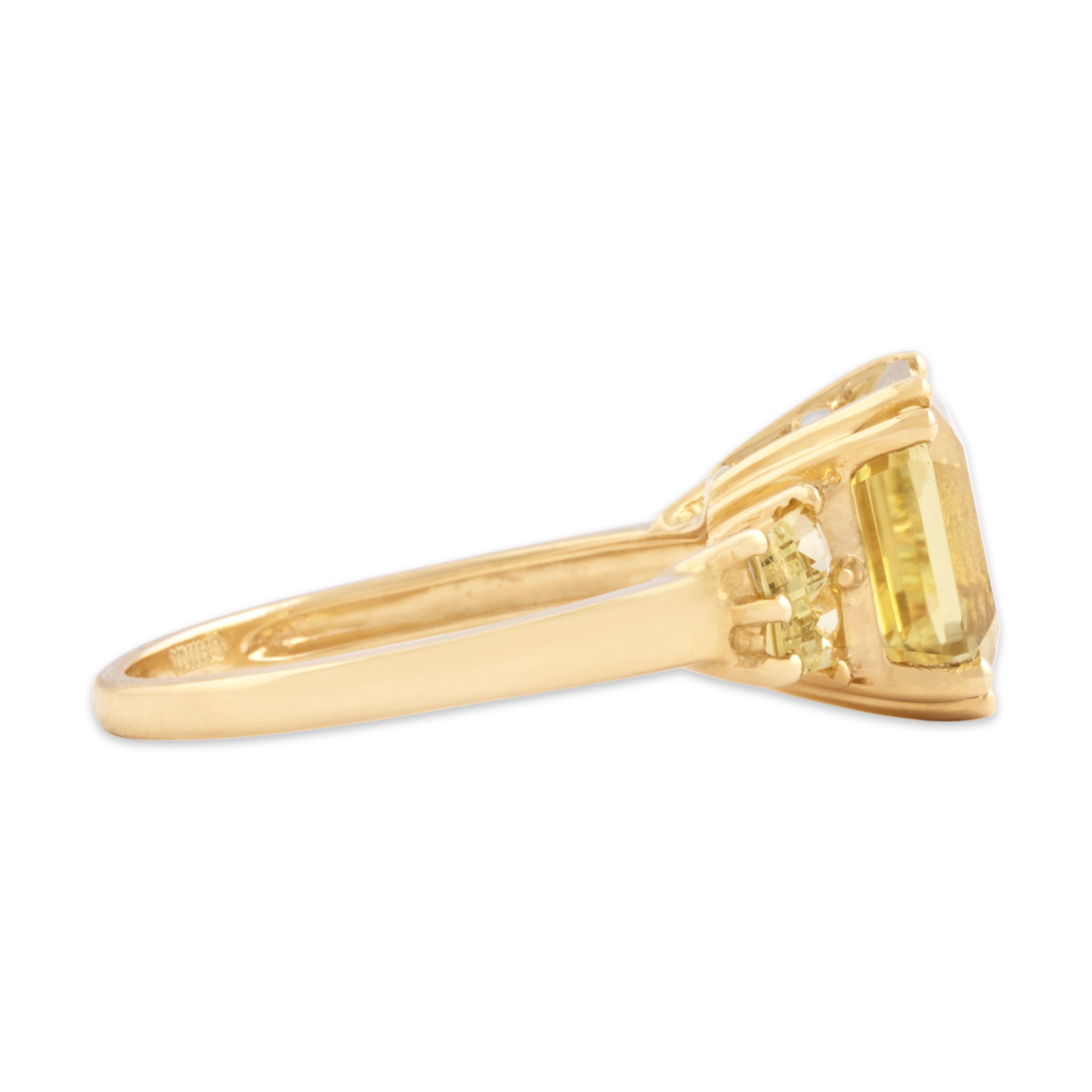 Vintage 14k Yellow Gold 4.95cttw Lemon Quartz Chic Bright Cushion Ring - Side view