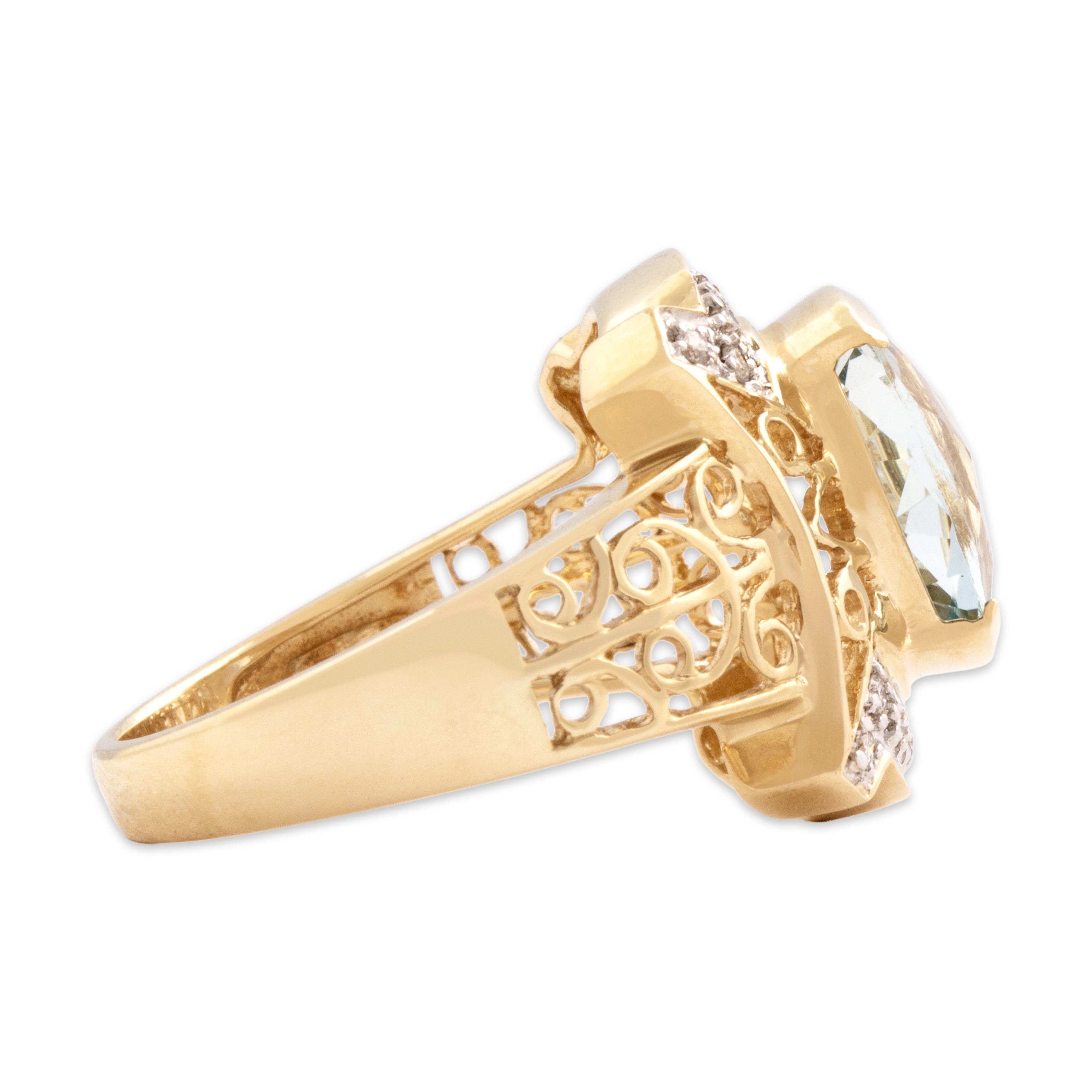 Vintage 14k Yellow Gold 3.33ct Aquamarine Diamond Bold Accented Oval Cocktail Ring - Side view
