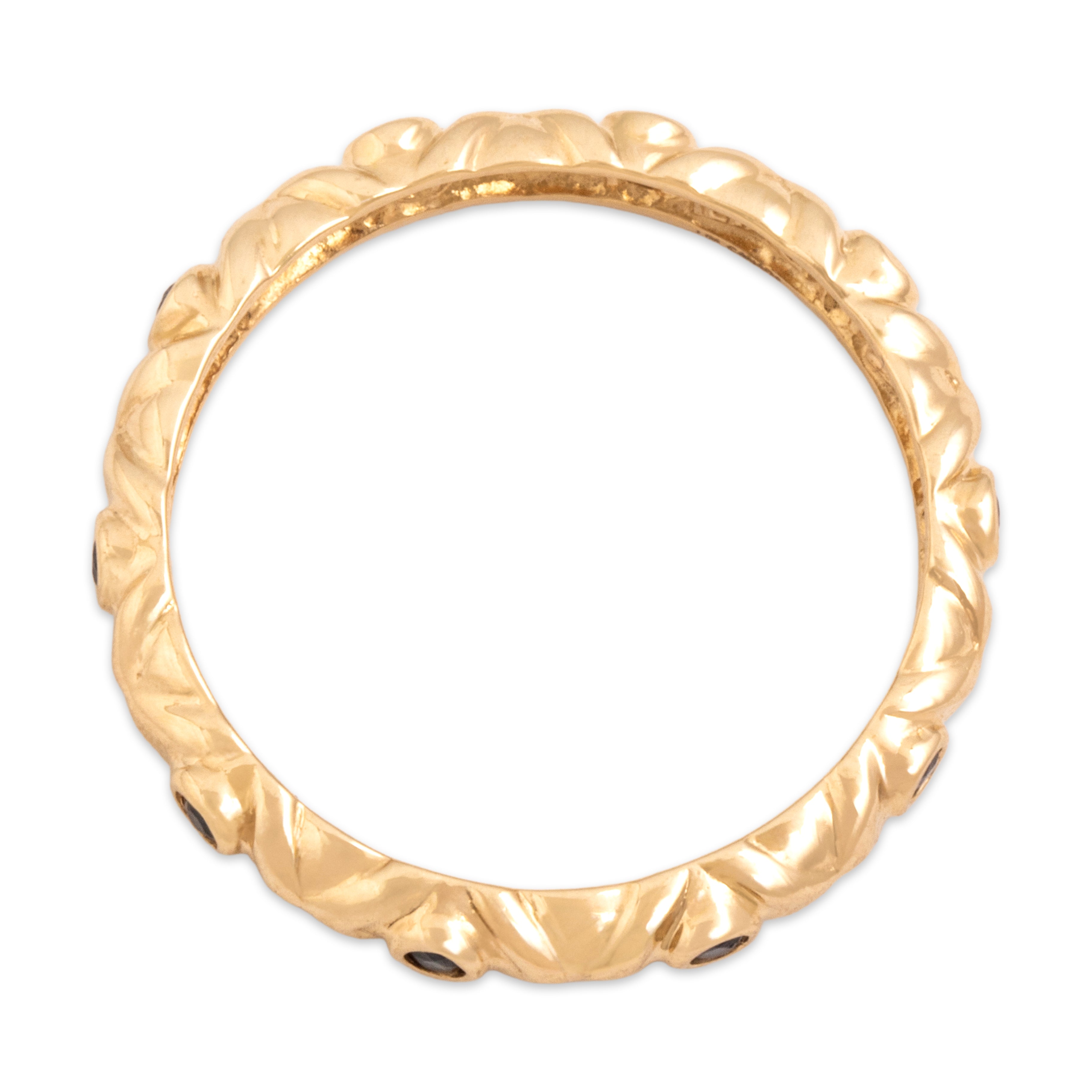 Vintage 14k Yellow Gold Blue Sapphire Knot Station Eternity Band Ring - detail view #1