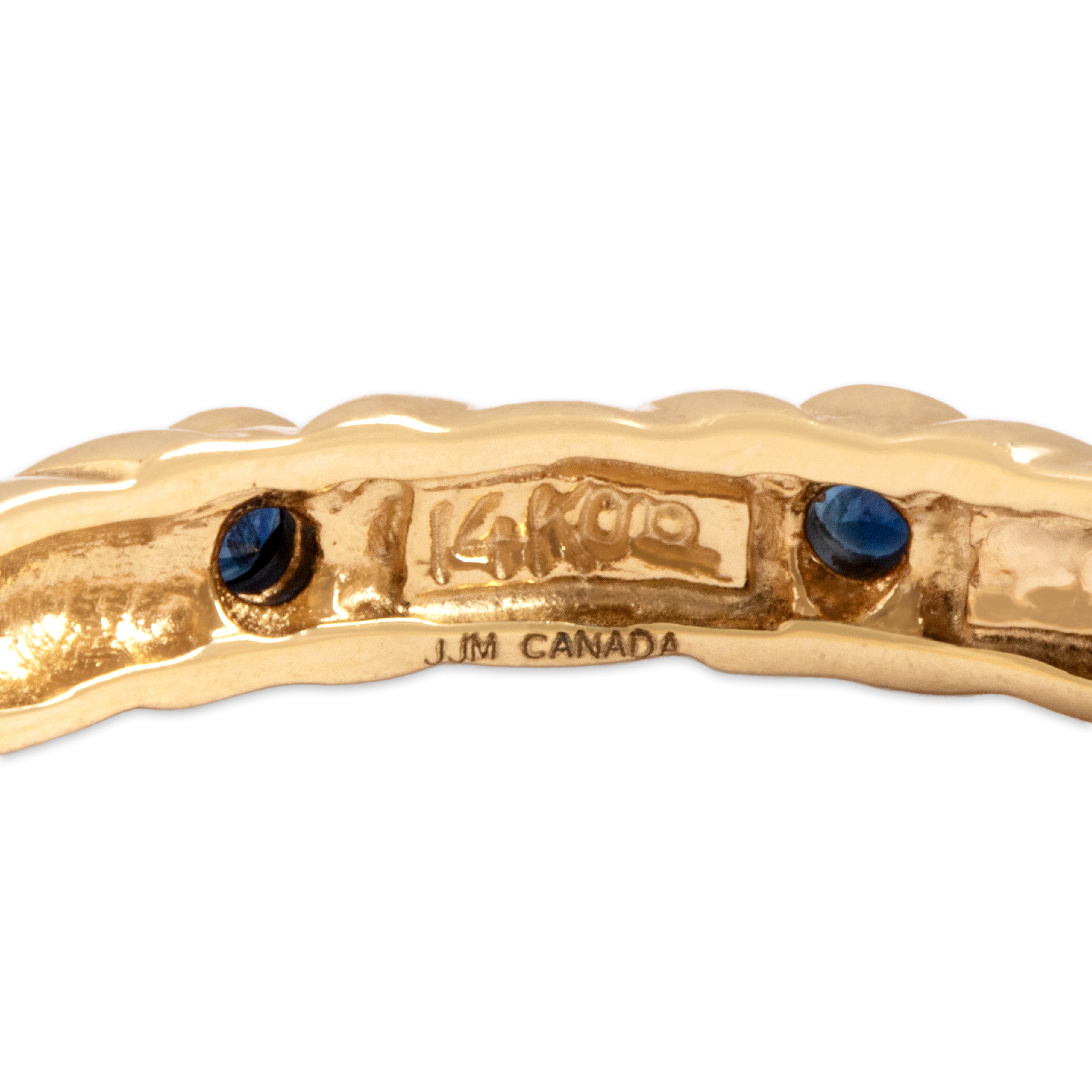 Vintage 14k Yellow Gold Blue Sapphire Knot Station Eternity Band Ring - Hallmark view