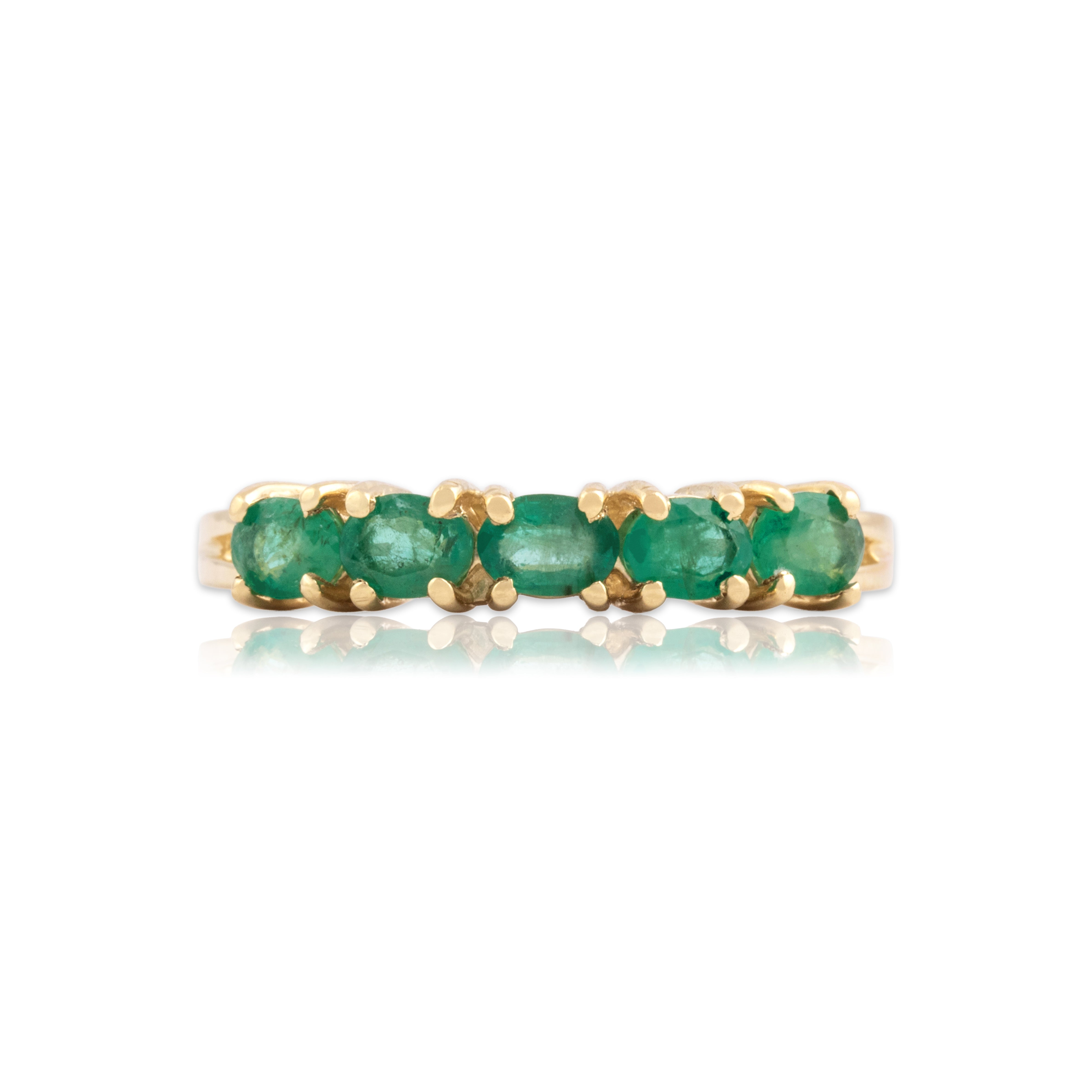 Vintage 14k Yellow Gold Emerald Chic Oval Line Ring 9.00