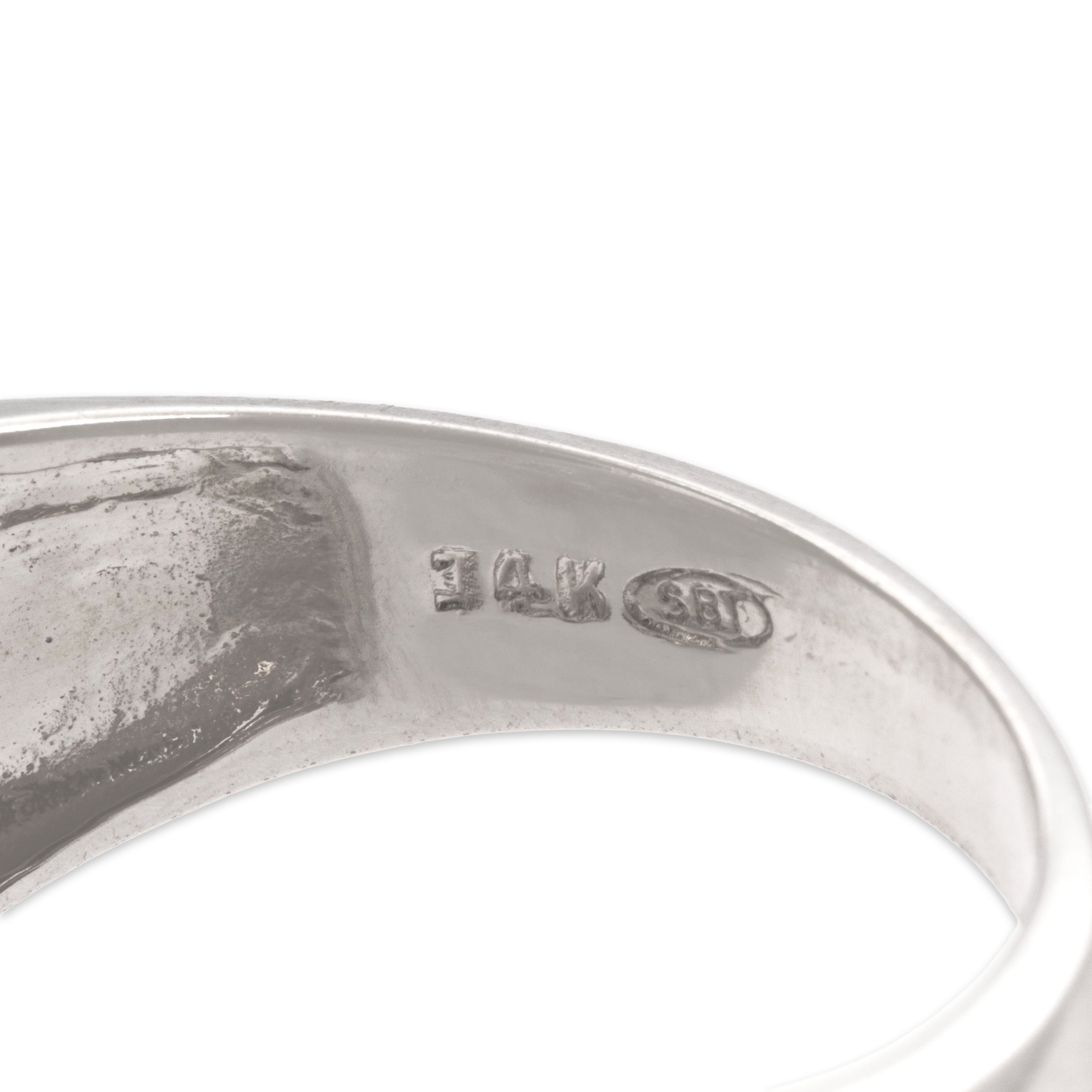 Vintage 14k White Gold Black Diamond Ruby Bold Wide Striped Band Ring - Hallmark view