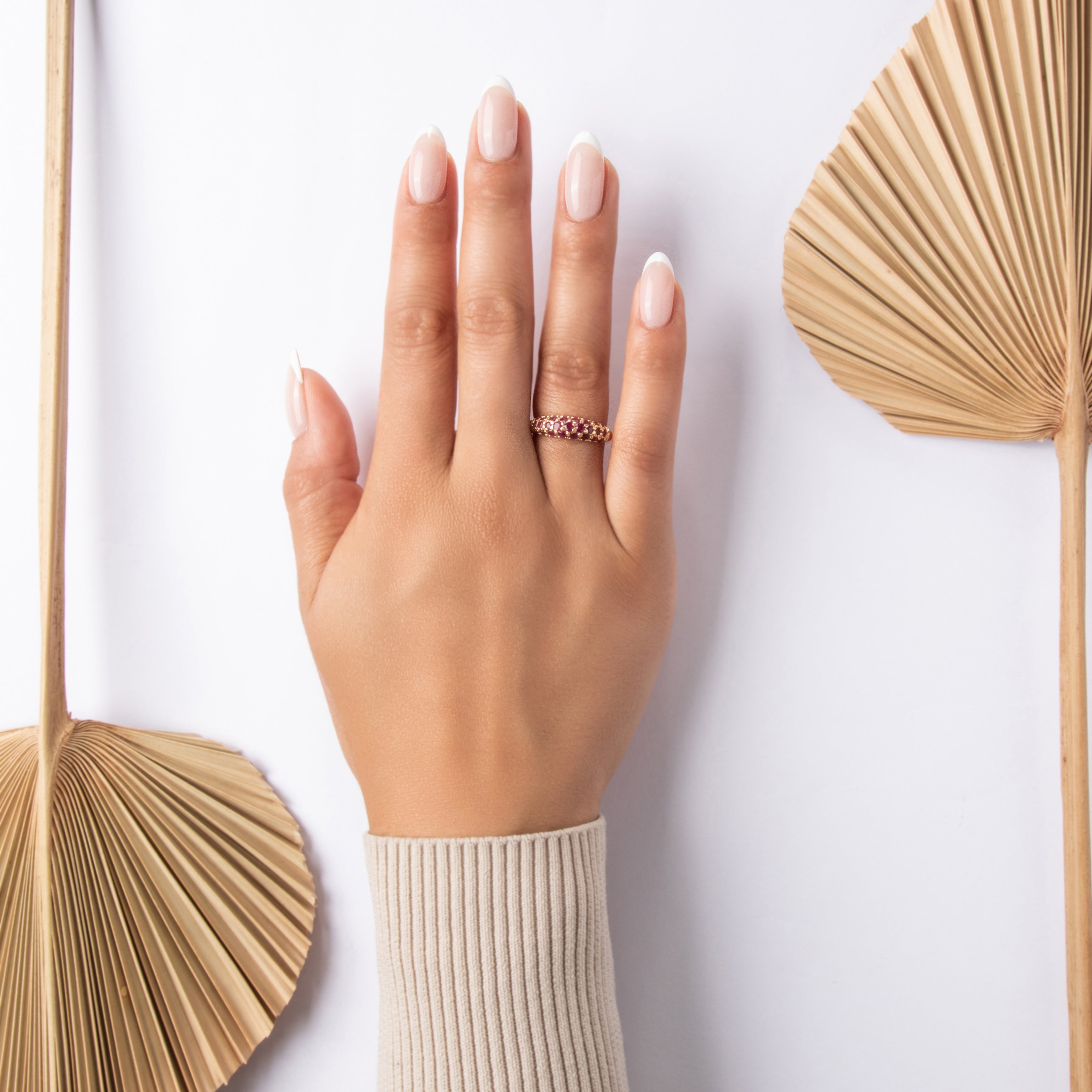 Vintage 14k Yellow Gold [Custom Carat] Sleek Pavã© Dome Band Ring - On model view