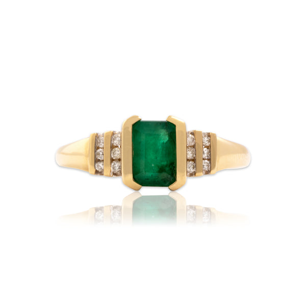 Vintage 14k Yellow Gold .93ct Emerald Diamond Sleek Channel Shoulder Ring 8.00